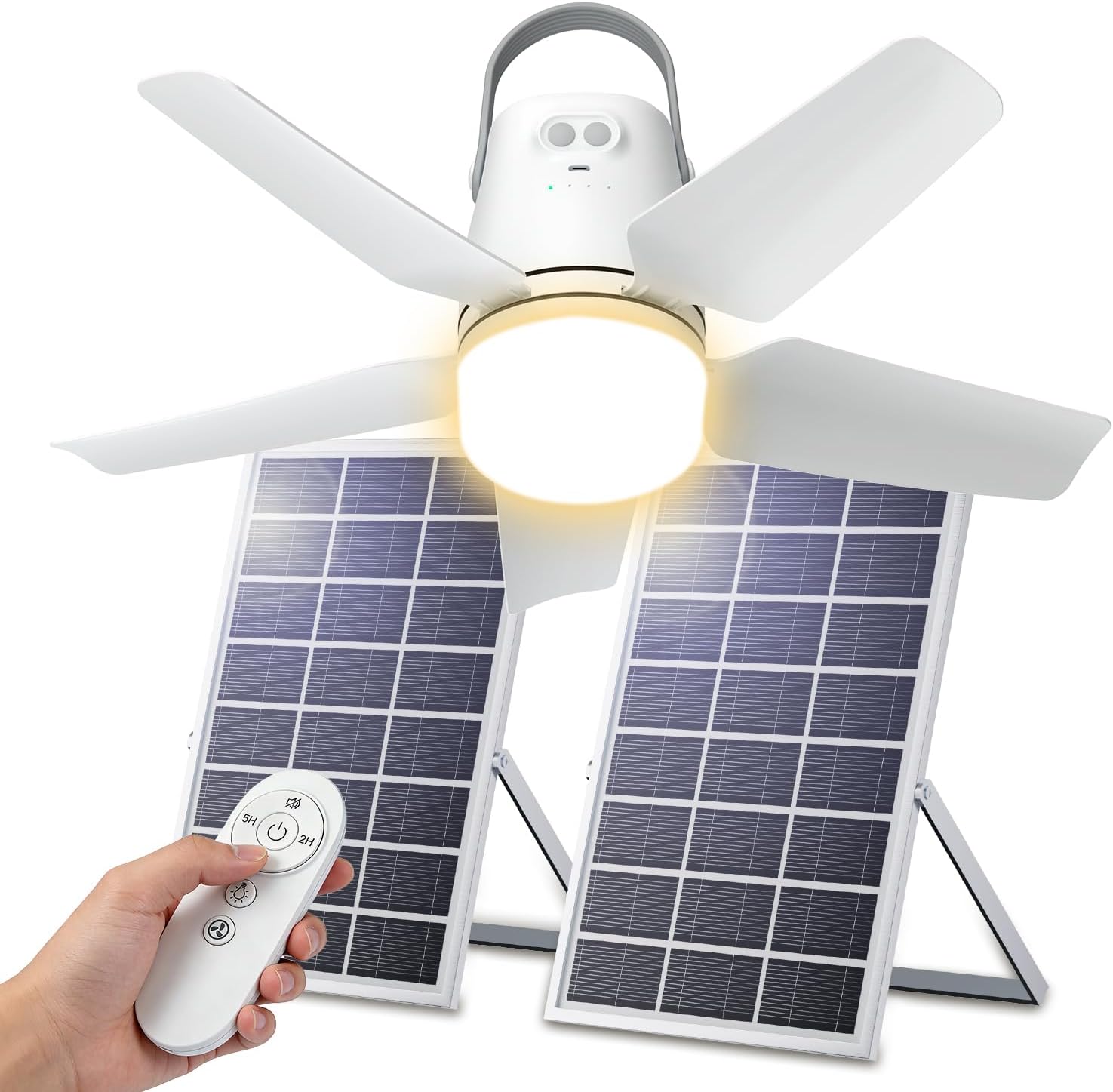 Solar Ceiling Fan Light, 20000mAh Ceiling Fan with Light & Remote, Portable Wireless Rechargeable Camping Fan for Outside, Gazebo, Bedroom, Greenhouse, Patio, Chicken Coop, Canopy, Shed, RV, Tent