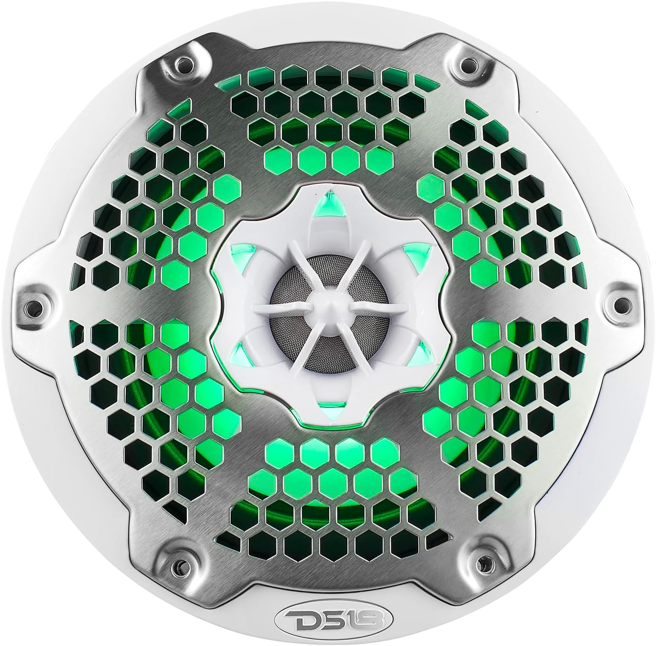 DS18 Hydro NXL-6M/WH - High End Mesh Grill Coaxial Speaker Pair - 2-Way Car Speaker with Integrated RGB Lights - 300 Watt Car Audio System - Water Resistant Speakers - 6.5 Inches, White