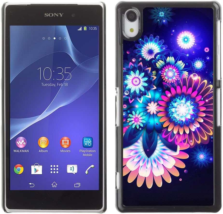 CaseLord Plastic Hard Case Cover for Sony Xperia Z2 / Colorful Abstract Neon Flowers /