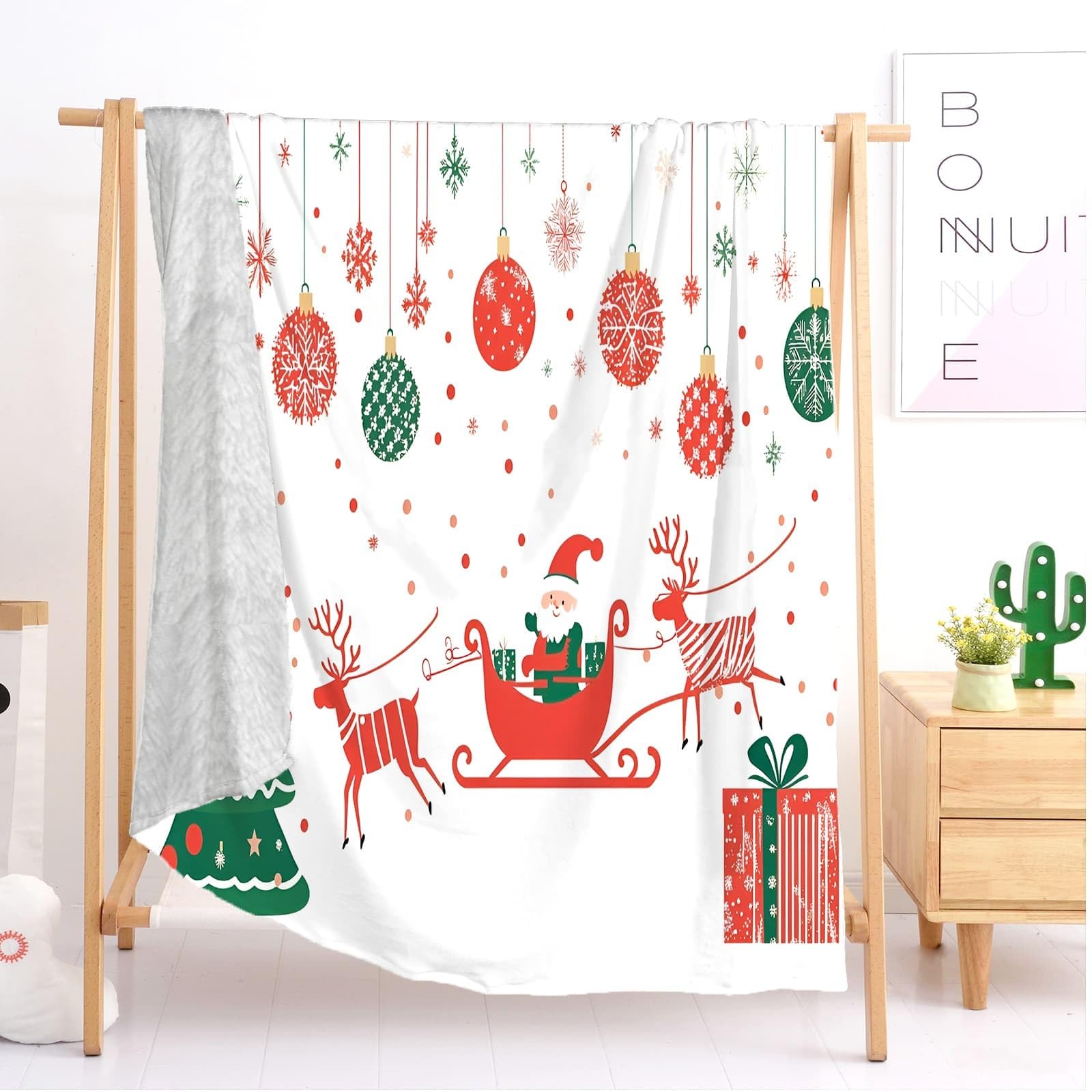 Generico Coperta Plaid Pile 180x200 cm XXL Motivi Di Babbo Natale per Letto Singolo Calda Accogliente e Spessa in Morbido Velluto Tema Natalizio Coperta Calda per Letto, Divano, Sedia e Divano