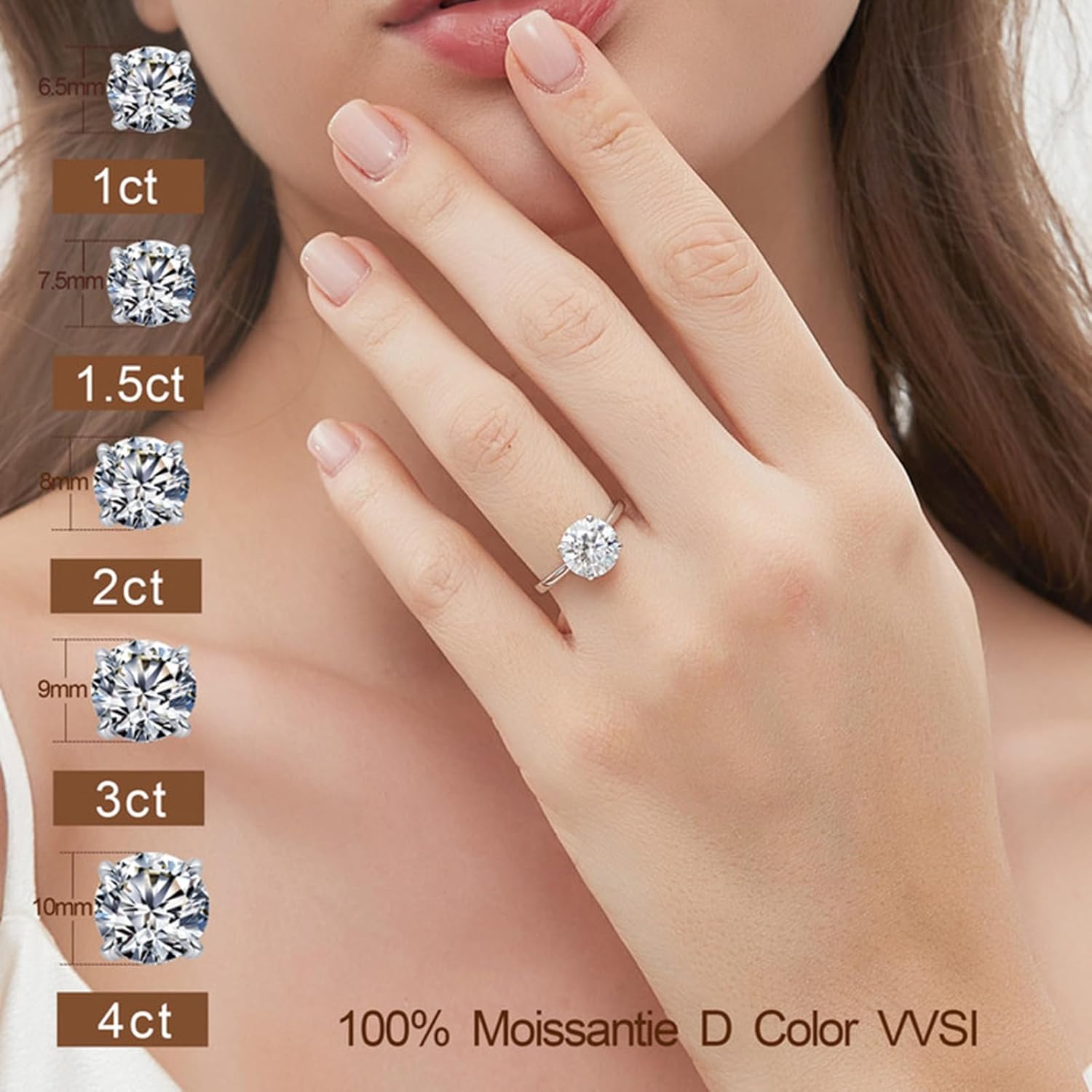 Moissanite Engagement Rings for Women,Promise Rings 925 Sterling Silver with 18K Yellow/White Gold Plated,D Color VVS1 Wedding Band Moissanite Ring 0.5/1/1.5/2/3/4CT - Image 2