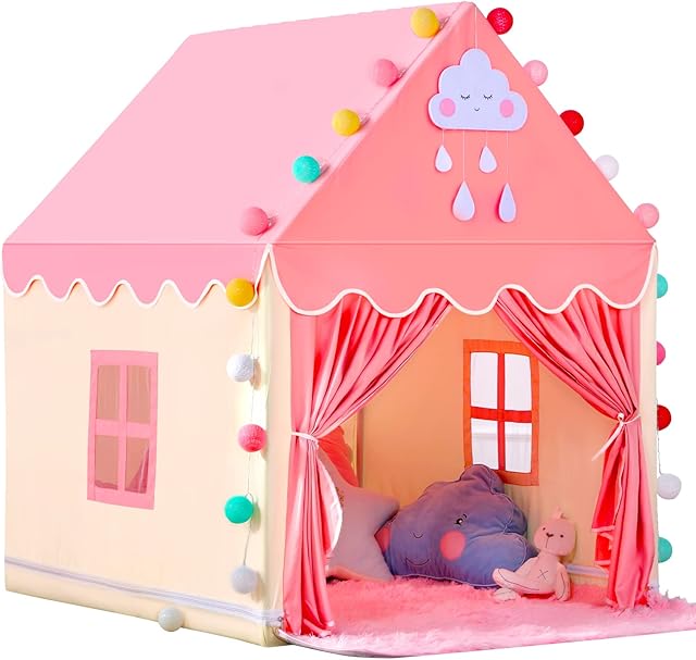 Sanobear Girls Play Tents for Kids Toys, Large Fairy Children Playhouse for Toddlers Princess Tent, Infant Birthday Gifts for Baby Indoor & Outdoor Play Games(Pink) (Girl Tent)