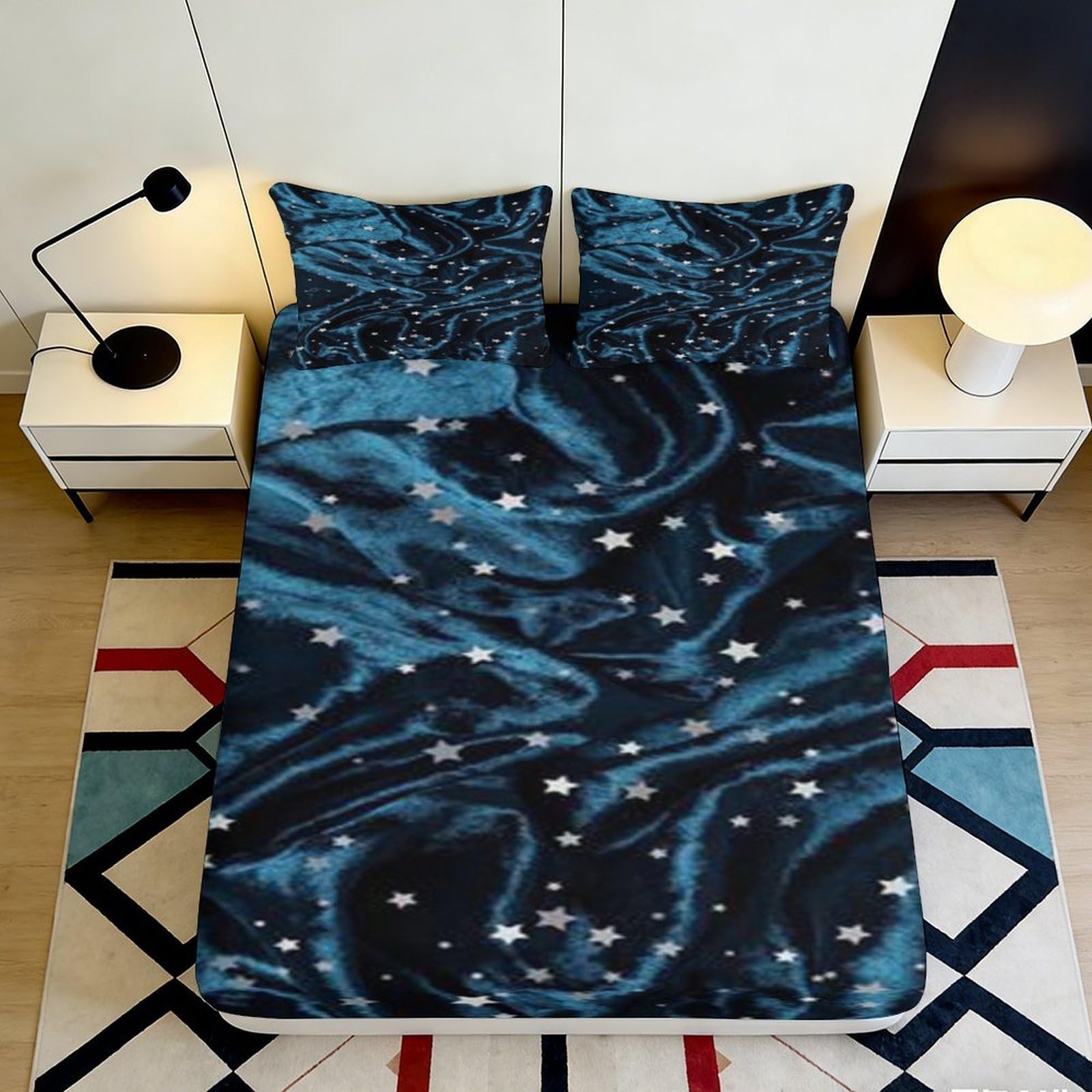 3D Printed galaxy swirl Fitted Sheet for bedroom, Microfiber soft touch, wrinkle resistant, apartment bedding decor, easy care, mattress protector 90x200x25cm