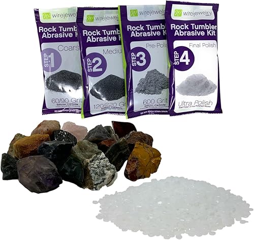 Miniatura 7 de Kit de recambio de vaso de fluorita arco iris, 1.5 libras de mezcla de piedra de fluorita arcoíris y 1 lote de grano abrasivo y pulido de 4 pasos