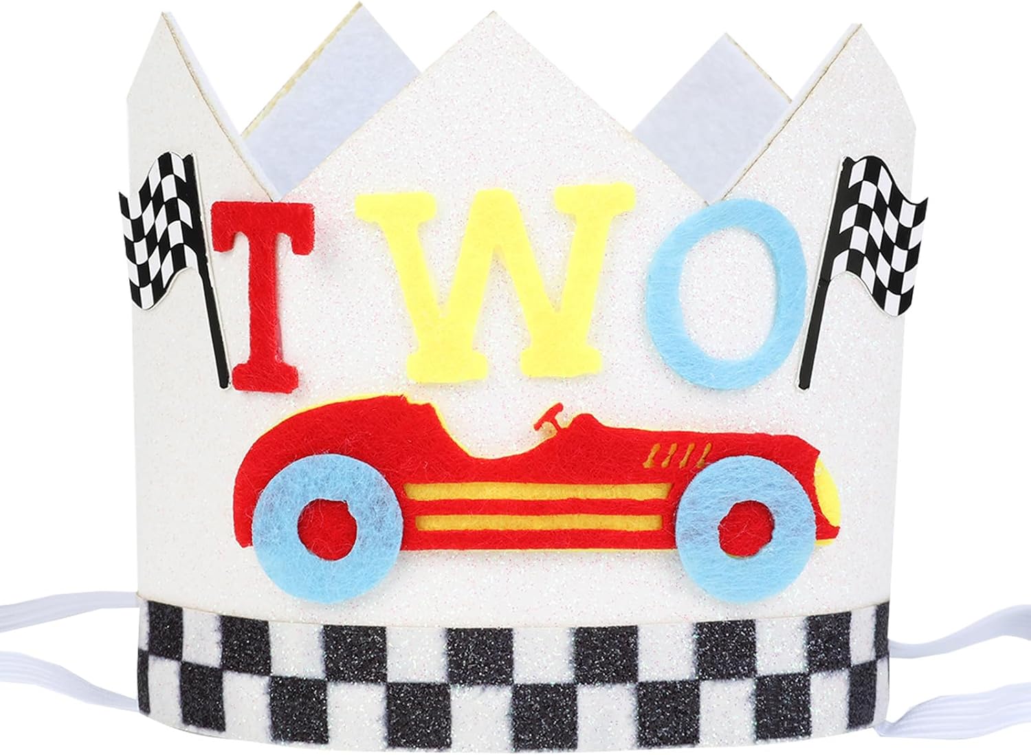 Two Fast Birthday Hat - Racing Car 2nd Birthday Glitter Crown, Race Car Second Birthday Decoration, Two Years Old Party Supplies