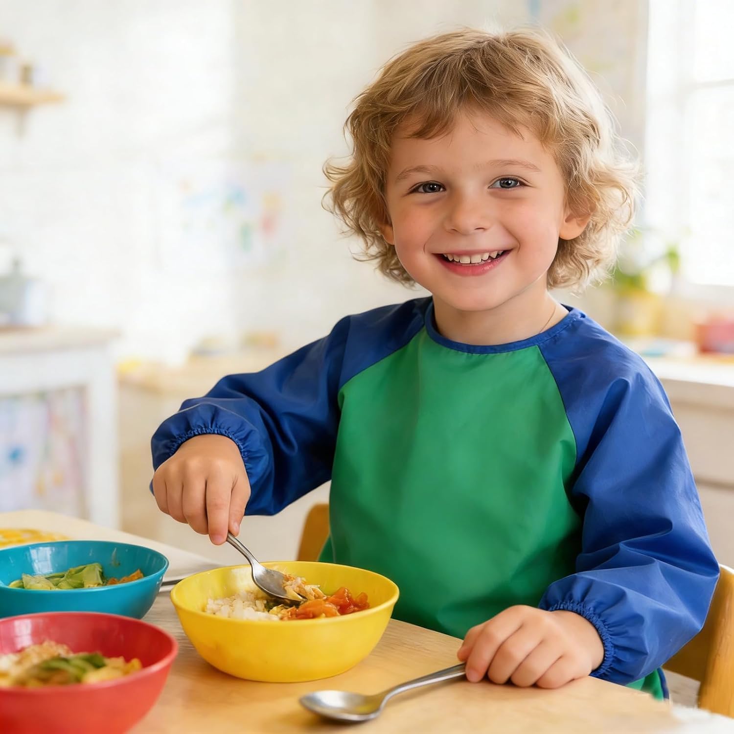 Kids Art Smock with Long Sleeve 3 Roomy Pockets Artist Children Aprons for Age 3-8 Cooking Painting Craft