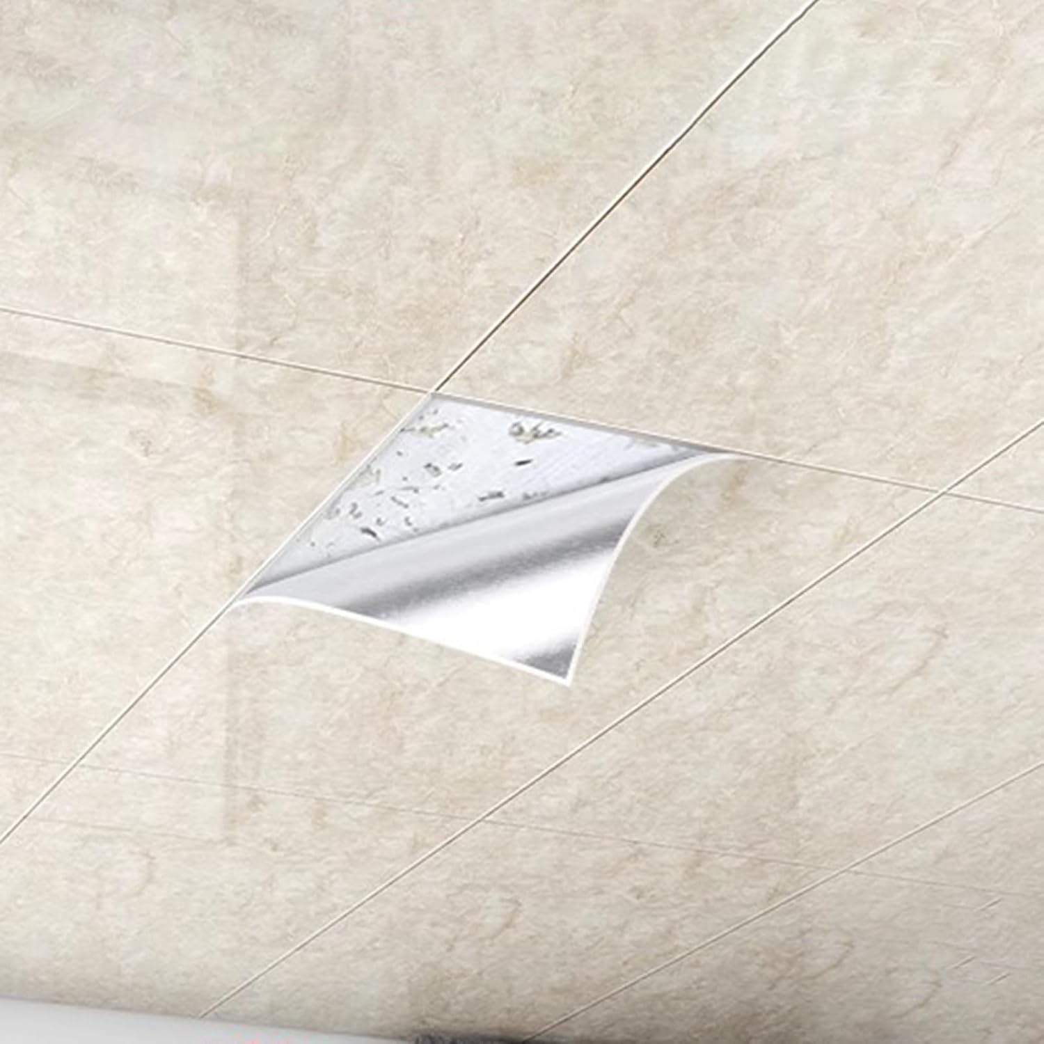 Kunovo Ceiling Tiles Peel and Stick Bathroom Ceiling Panels, Self Adhesive PVC Decorative Ceiling Tiles - Waterproof & DIY, Glue Up Wallpaper with Marble Texture(Light Coffee,10pcs)