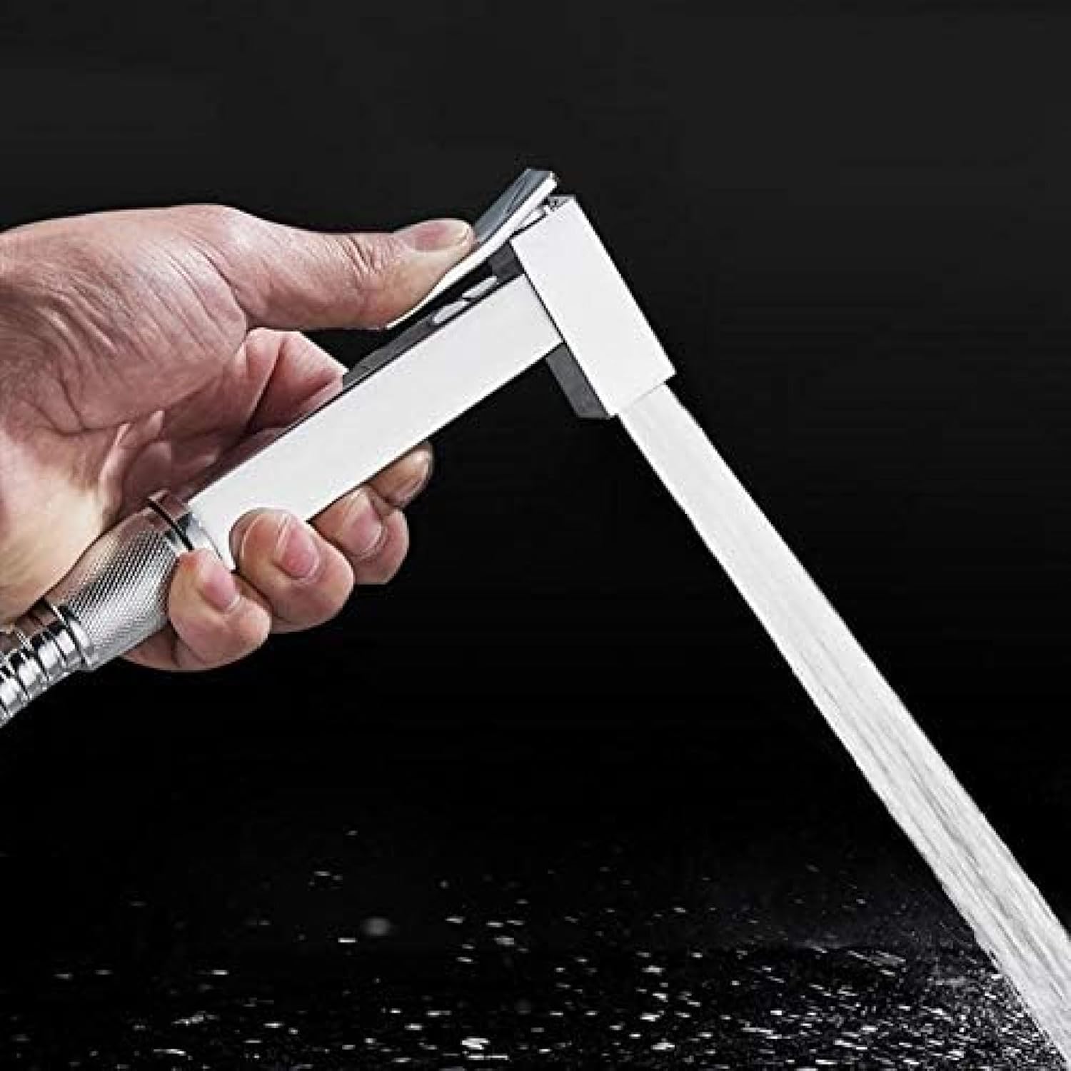 Square Chrome Bidet Faucet Mixer - Brass Shower Tap for Muslim Use - Hot & Cold Water Adjustable Shower Sprayer Head