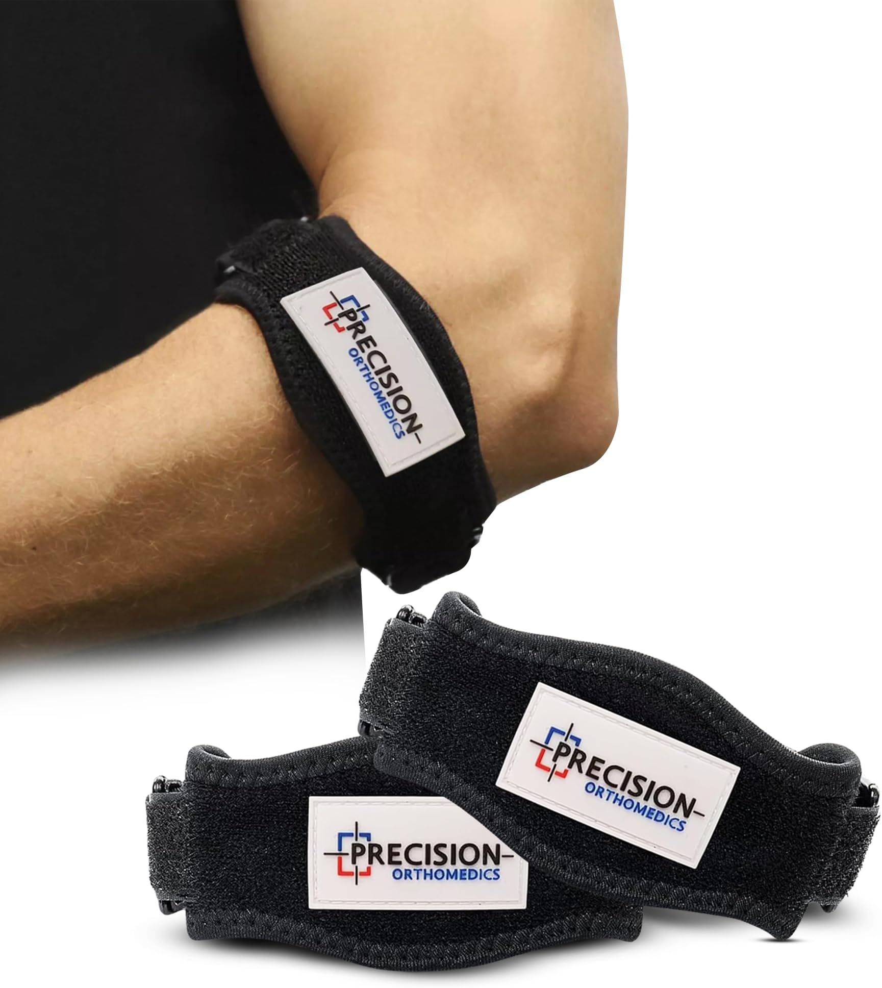 Precision Orthomedics Tennis Elbow Support Strap - Elbow Support for Men, Women - Golfers Elbow support - Elbow Brace with EVA Compression Pad Pain Relief Tendonitis - Adjustable Tennis Elbow Support
