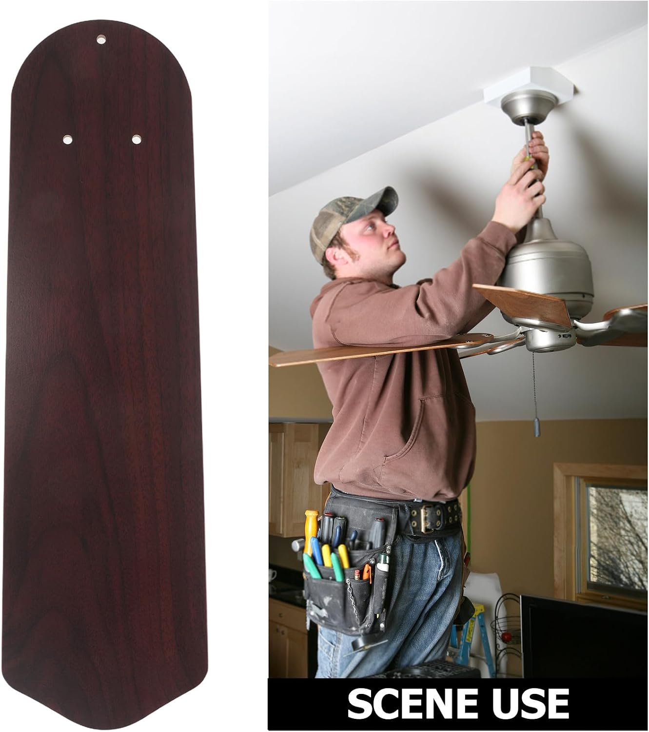 Replacement Ceiling Fan Blades - Wooden Fan Components, Light Accessory Kit for Indoor Living Room Broken Replacing Outdoor Summer 42Cm/16.54 Inch