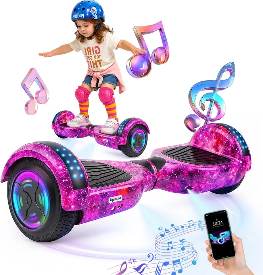Egazza K5 Hoverboard Roxo Galáxia, Scooter de Equilíbrio 6,5” com Bluetooth e Luzes LED para Crianças e Adolescentes