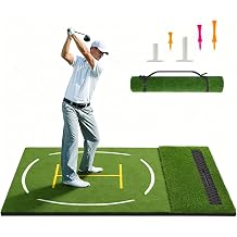 Upgraded Golf Hitting Mat,Dual Turf Golf Practice Mat with Alignment Guide Lines,Anti-Sway Ball Tray,Ipad Slot, Non Slip Rubber Base & EVA Cushion