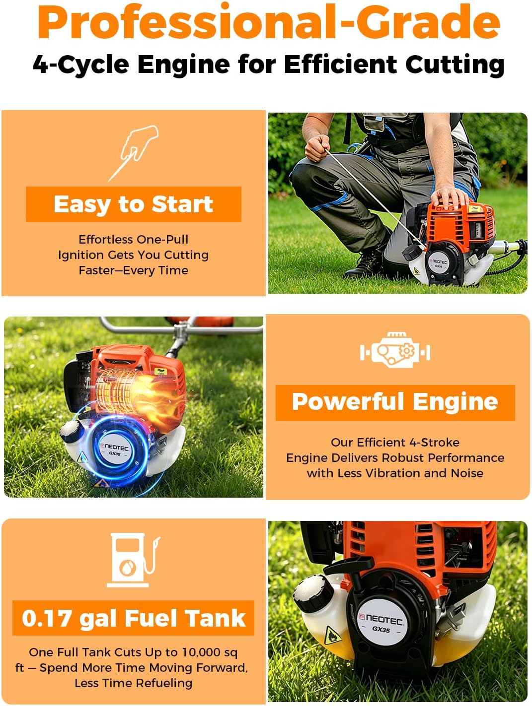 NEO-TEC 35cc 4-Cycle Gas Weed Eater, 4-in-1 String Trimmer & Brush Cutter photo 4