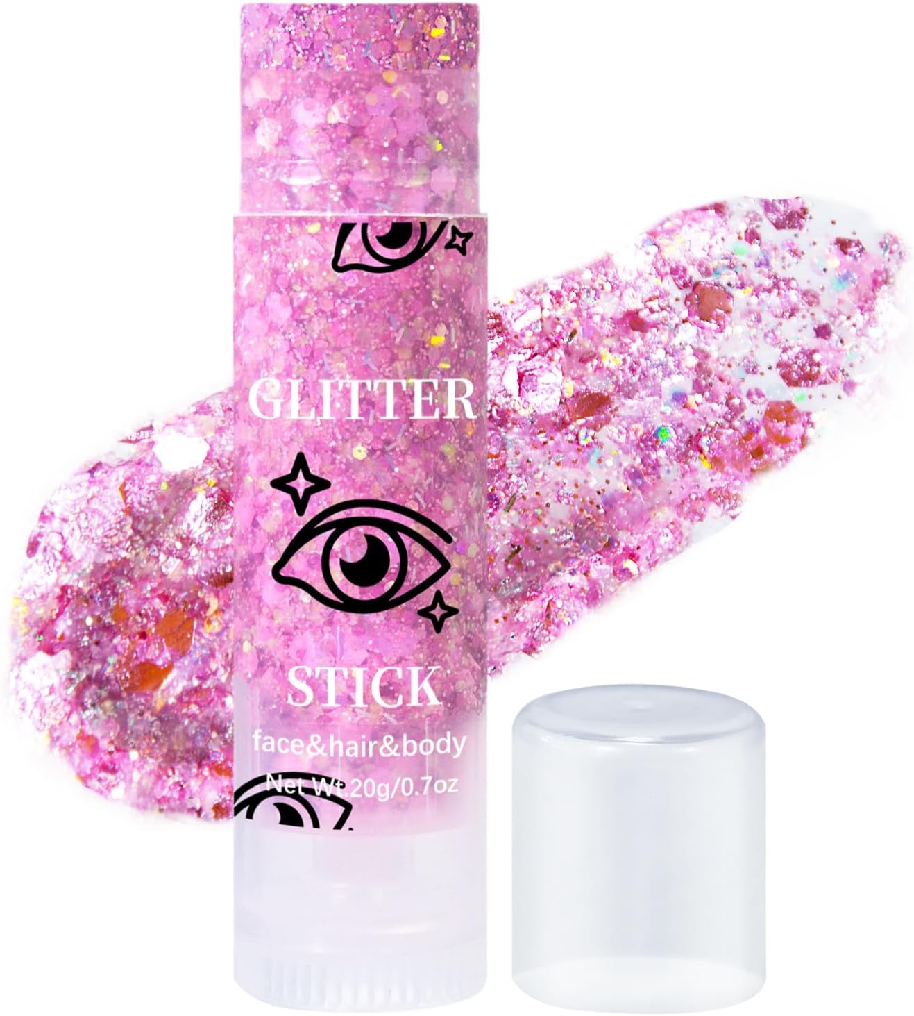 Body glitter, zeemeermin gezicht glitter stick make-up holografische pailletten, haarglitter, oogschaduw body glans voor rave accessoires, Stage Christmas Festival make-up glitter (roze)