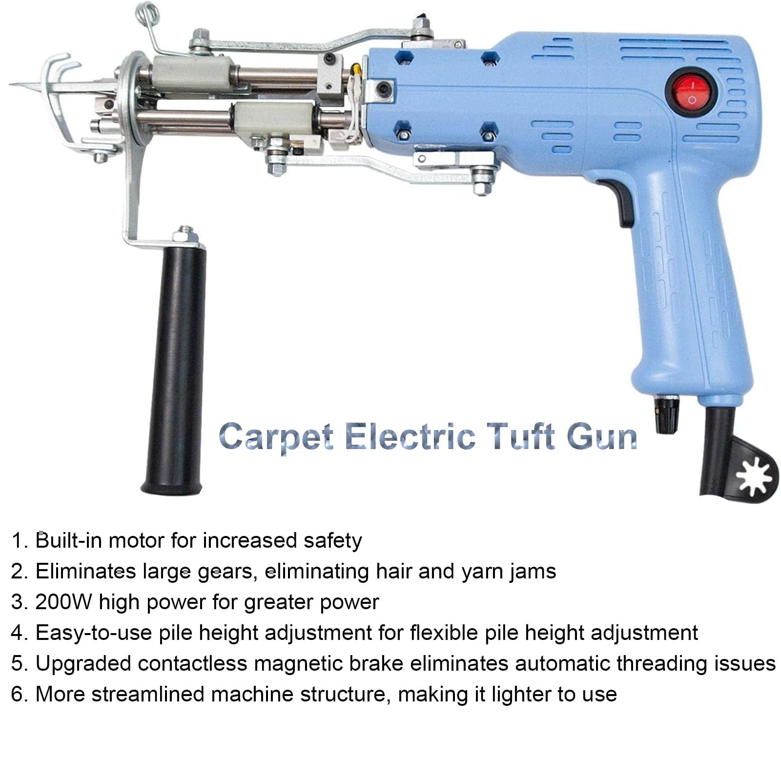 Pistola per tufting per tappeti, macchina elettrica per il taglio, 5-45 punti/secondo, lunghezza regolabile 7-19 mm, ideale per tappeti, tappeti, arazzi da parete, cuscini per divani
