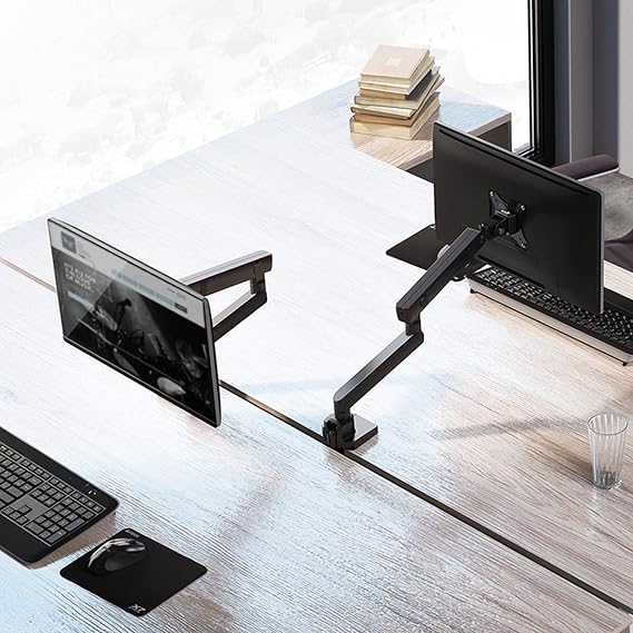 Single Monitor Arm Single Monitor Stand Arm Height Adjustable Monitor Stand Mount with Mechanical Spring Monitor Desk Mount for 17-35 Screen Monitor Desktop Mount (Color : Black)