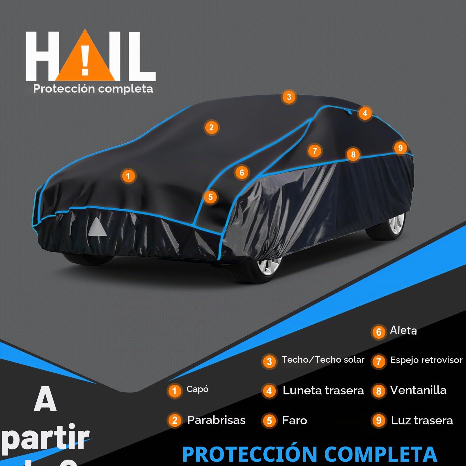 Funda Coche Antigranizo, Holthly Cubre Coches Exterior Impermeable Transpirable Anti-UV Antipolvo, Funda Repelente Cubierta para Coche con Tira Reflectante para Sedán (470 a 490 cm) 3XL