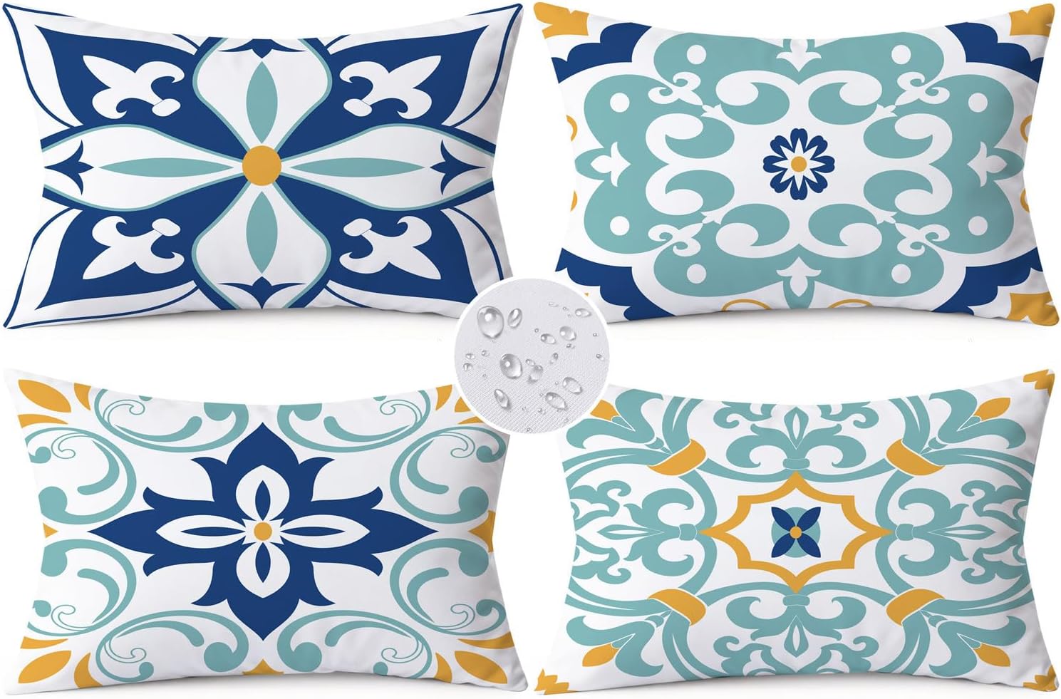 Outdoor Waterproof Throw Pillow Covers 18x18 Set of 4 Floral Boho Decorative Cushion Cases for Patio Furniture Garden Porch Bench Couch Sunbrella