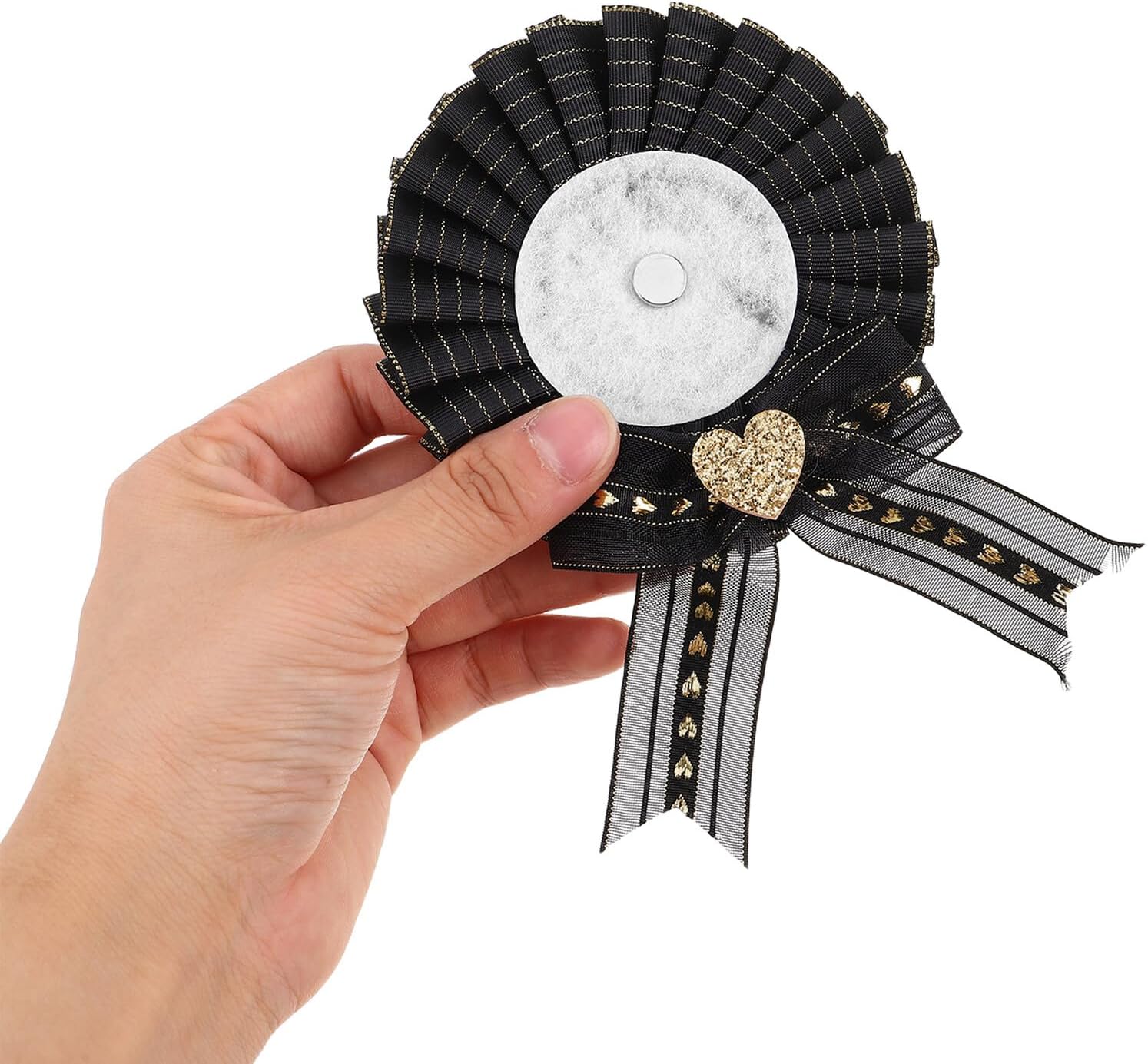 COLLBATH Lolita Badge Pin with Heart Design, Black 58mm DIY Award Ribbon Brooch, Decorative Girl Student Accessory for Party and Dress-up