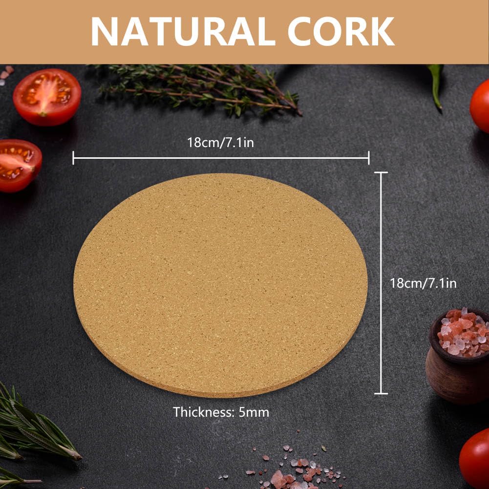 Flintronic Heat Trivet, 6PCS 18cm Cork Trivet, 5mm Thick Round Cork Coaster, Multifunctional Heatproof Table Mat - Image 2