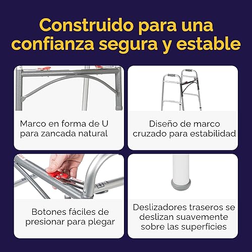 Miniatura 3 de Drive Medical 10210-1 Andador plegable de lujo de dos botones con ruedas de 5 pulgadas