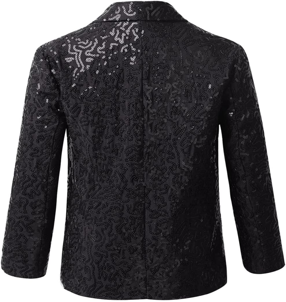 Linjinx Kids Boys Shiny Sequins Lapel Jacket Coat Tuxedo Blazer Jacket Wedding Banquet Birthday Cosplay Party Dress Up