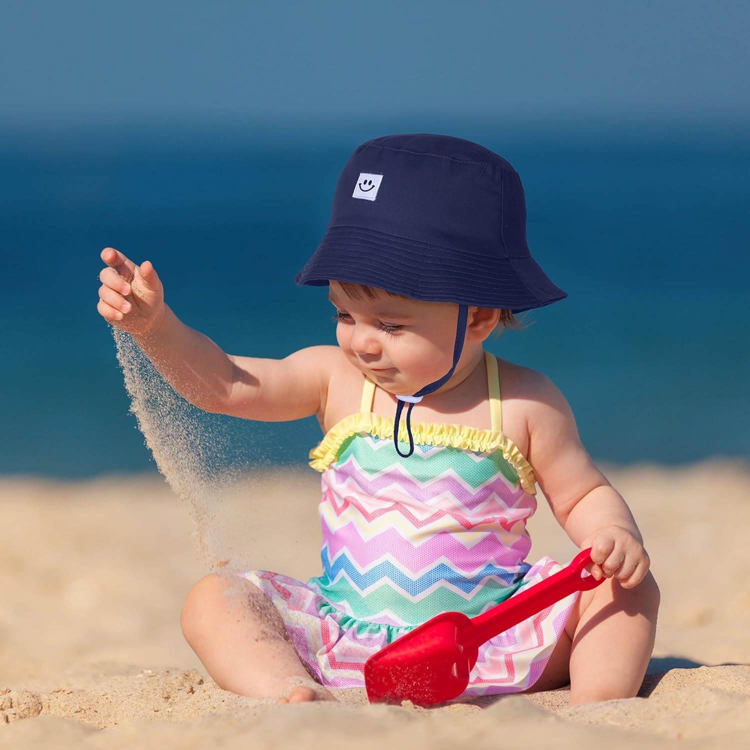 Cooraby 5 Pack Baby Sun Hat Adjustable Smile Bucket Hat Sun Protective Cap for Toddler Baby Boys Girls - Image 5