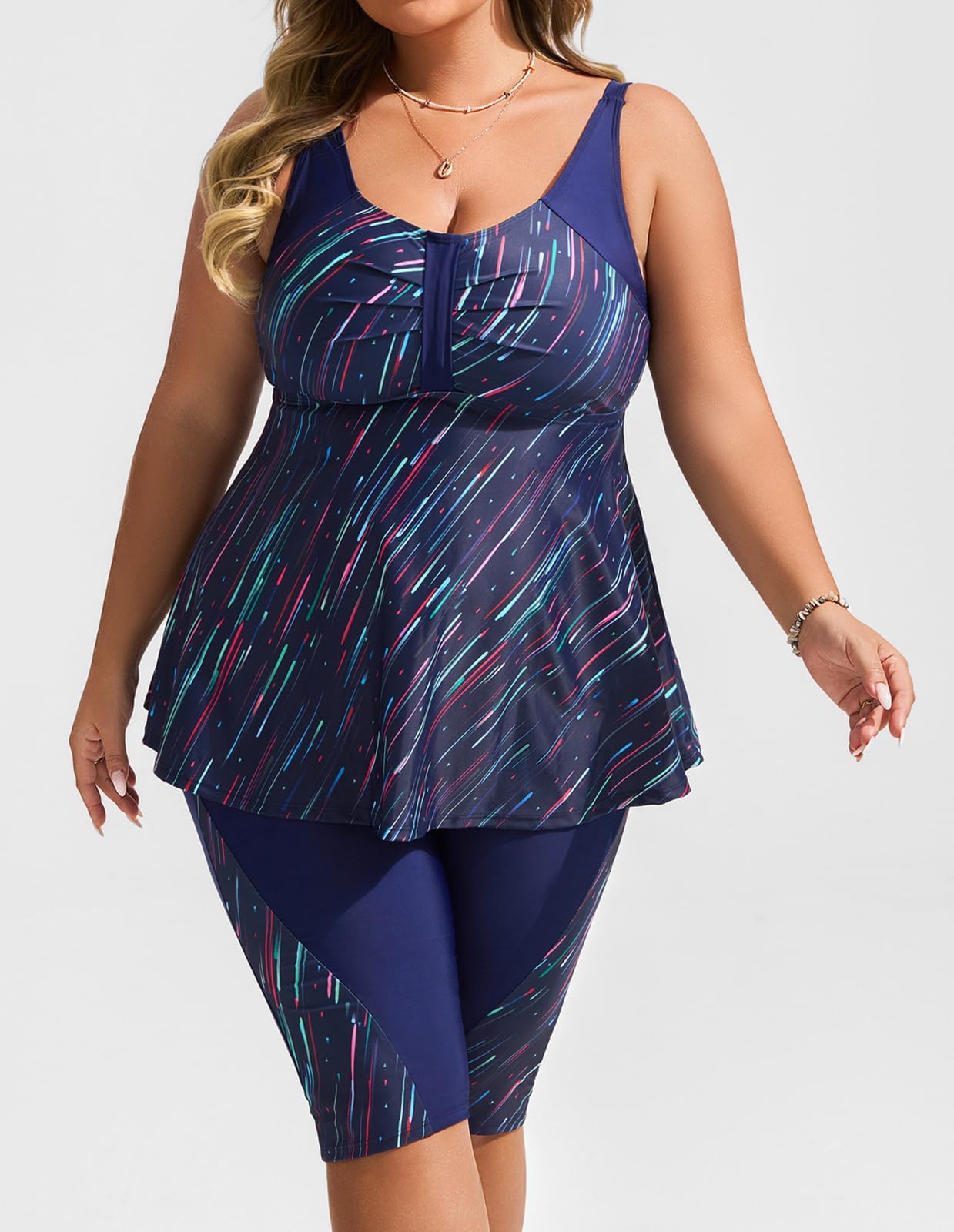 Hanna Nikole Tankini Costume da Bagno da Donna di Grandi Dimensioni Push Up Tankini Set in Due Pezzi Costume da Bagno Estivo a Vita Alta con Controllo della Pancia con Pantaloncini da Bagno