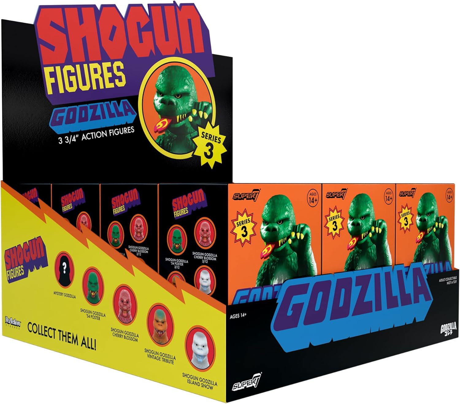 Super7 Toho Shogun Godzilla Blind Box Flat - (12 Pack) 3.75" Toho Godzilla Action Figures - Classic Movie Monster Collectibles and Retro Toys