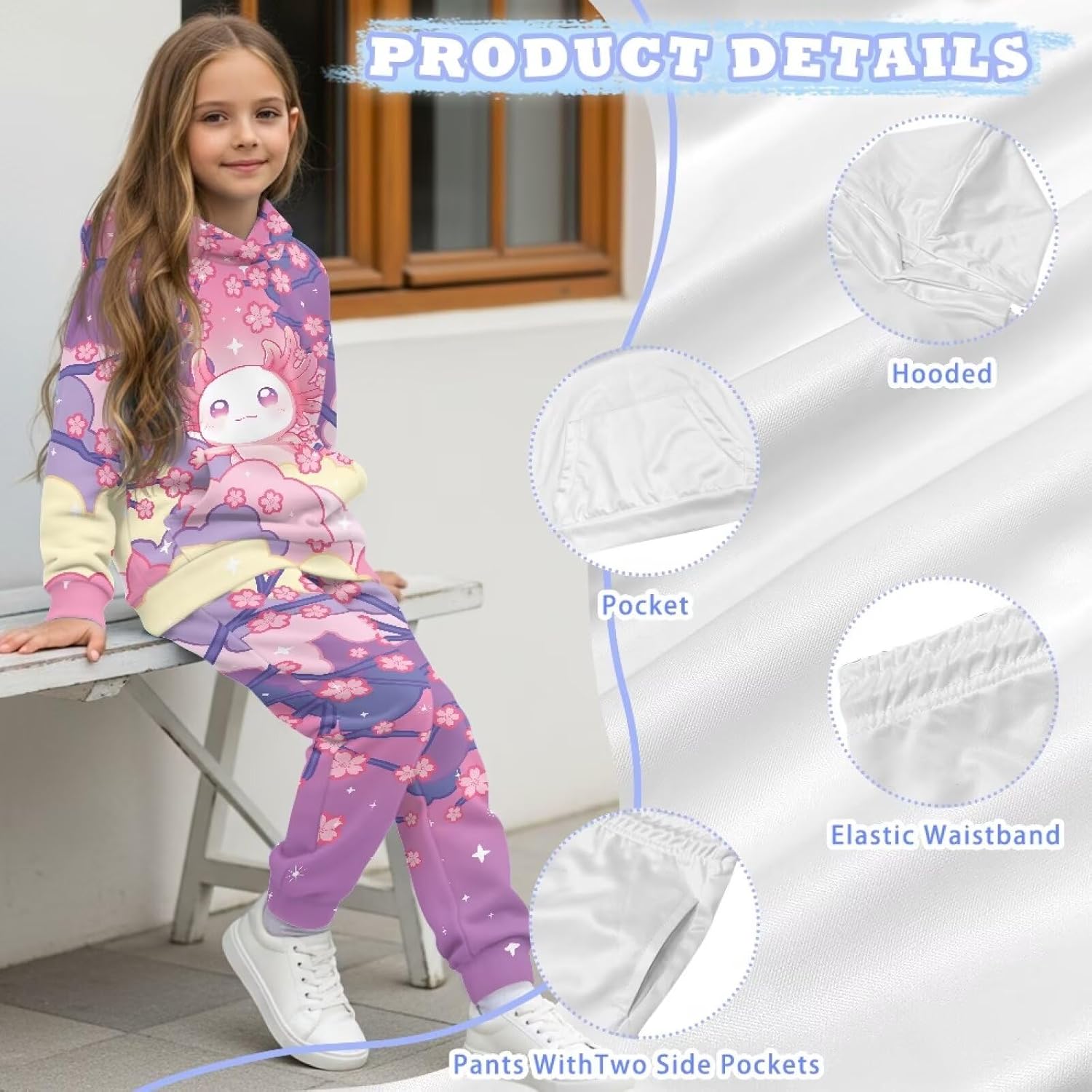 Renewold Girls Long Sleeve Tracksuits Kids Hoodie Sweatshirt and Jogger Sweatpants 2 Piece Set 4-12 Years Sweatsuits