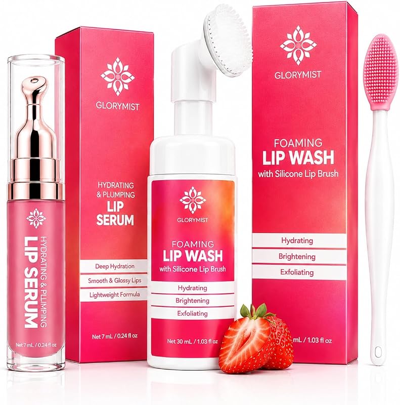 Kit de cuidados labiais GloryMist com espuma, escova de silicone e sérum