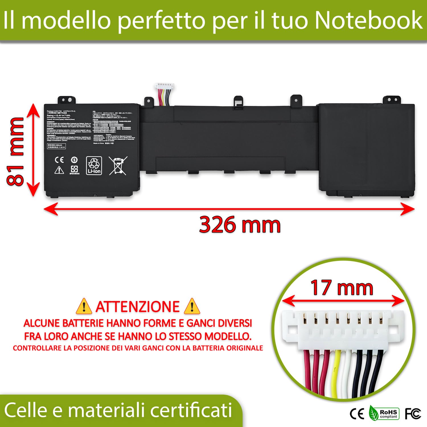 Batteria compatibile con ASUS ZenBook Pro UX550G, UX550GD 15.4V 4614mAh