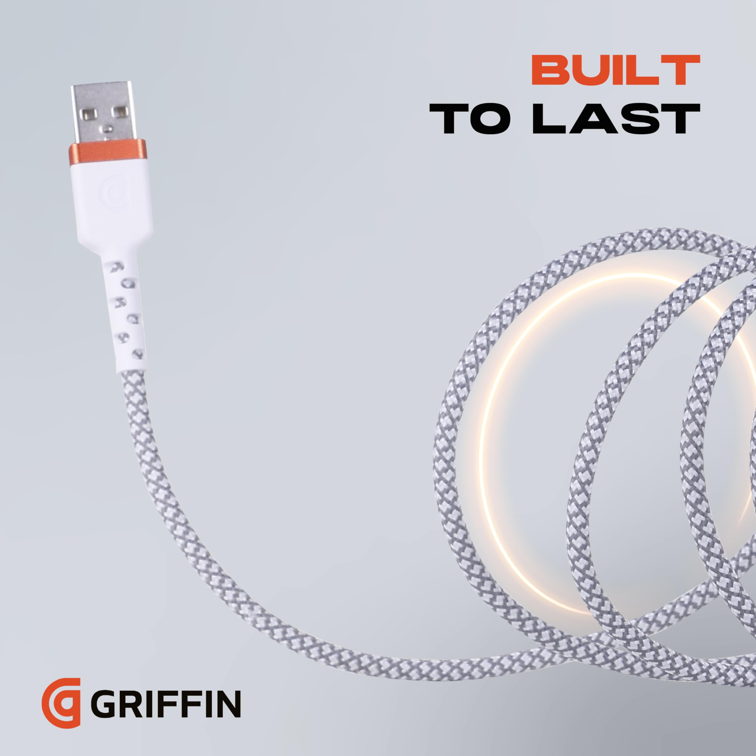 Griffin Cavo da USB-C a USB-A, cavo di ricarica rapida con treccia a 48 mandrini, teste in alluminio, durata di 30.000 piegature, cavo di ricarica rapida durevole