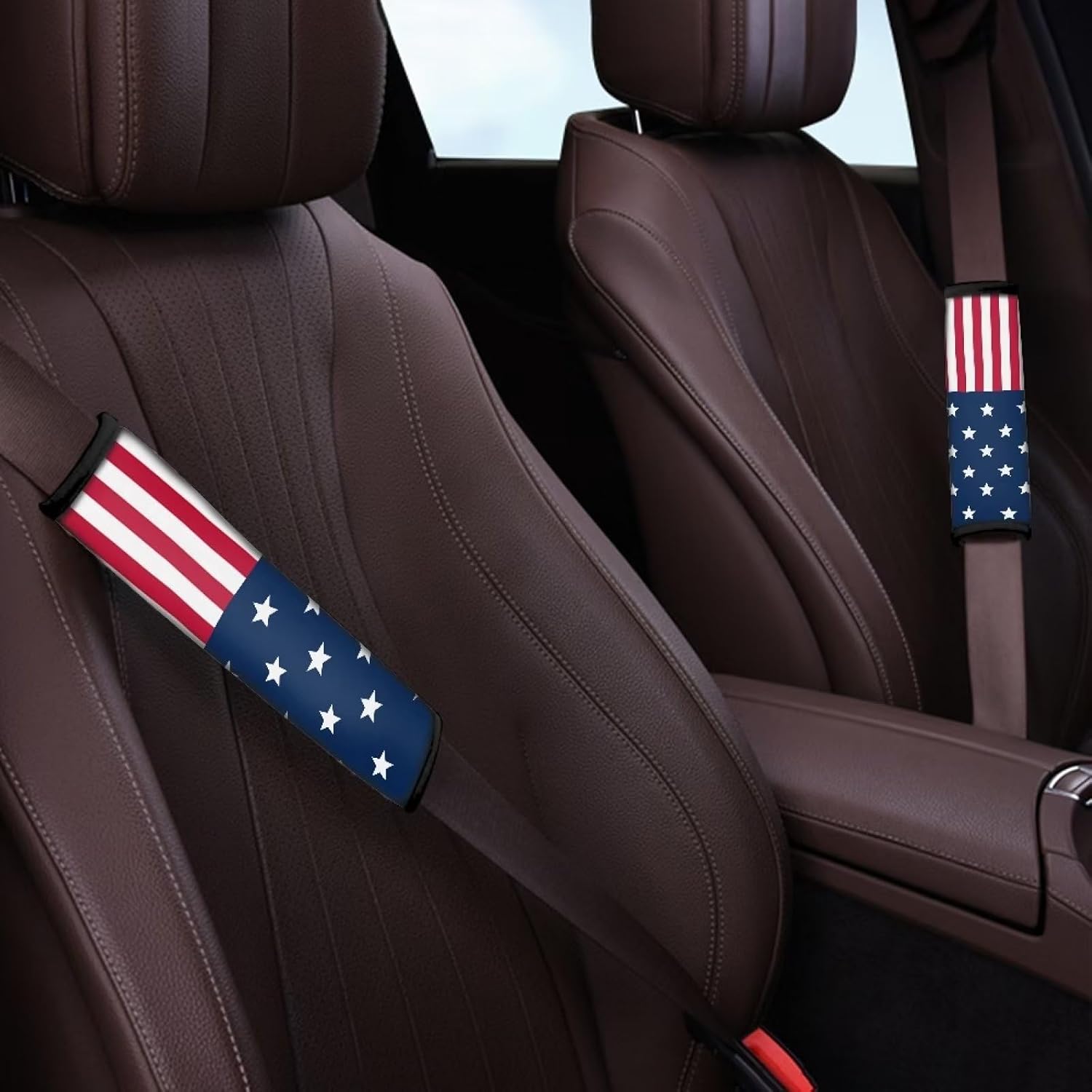 USA Flag Car Seat Belt Cover Pad,Super Soft Comfortable Shoulder Seatbelt Pads Cushions,Pack of 2