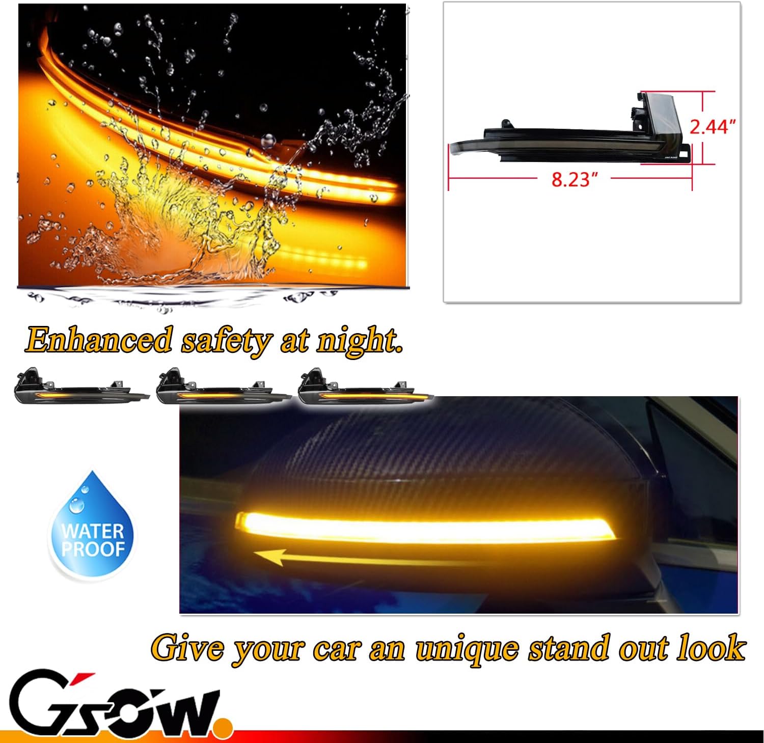 2 PCS Sequential Dynamic LED Side Mirror Turn Signal Lights for Au-di A4 A5 B8 S4 S5 Q3 A6 C6 S6, Audi Accessories Clear Lens Turn Signal Indicator Lamp