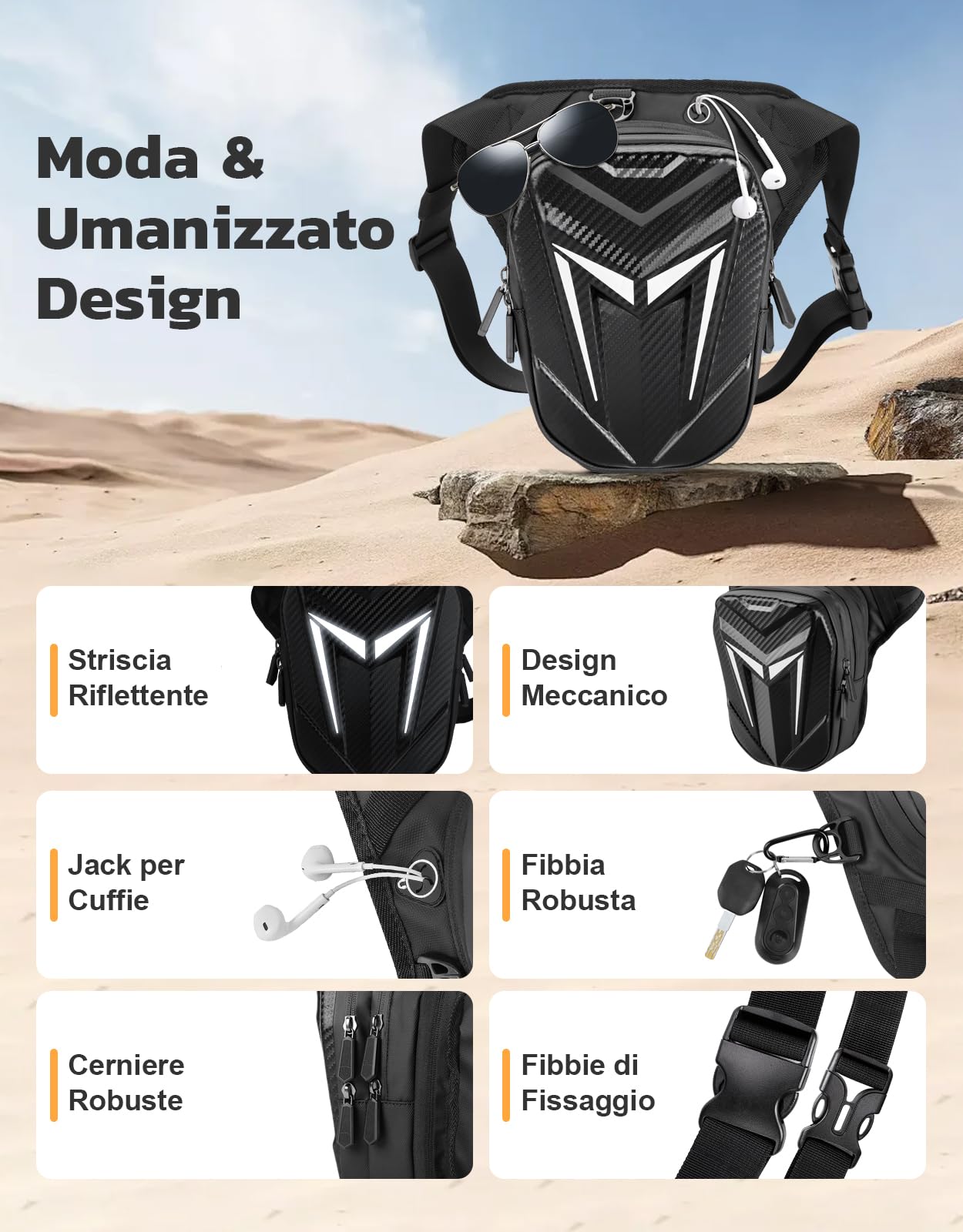 Mohard Marsupio Moto Espandibile EVA Borsa Cintura Cosciale Regolabile Borse Serbatoio Moto Striscia Riflettente