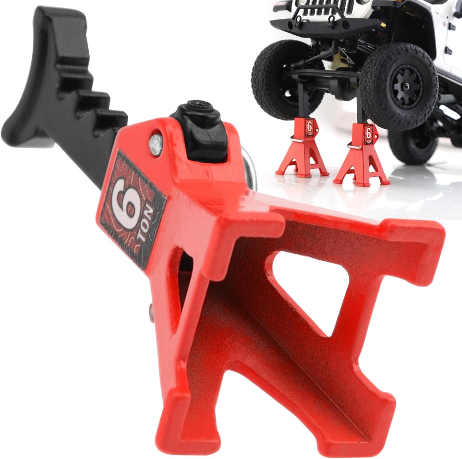 4Pcs ShareGoo 1/24 RC Scale Toy Decoration Metal RC Mini Toy Jack Stands Simulation Compatible with 1/18 1/24 RC Crawler SCX24 AX24 TRX4M FCX24 RC Crawler Car (Red)