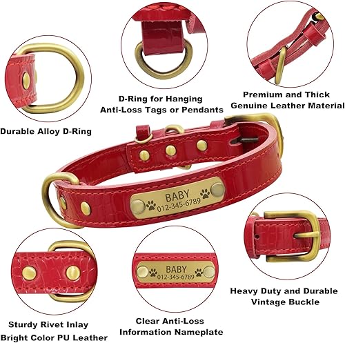 Miniatura 2 de Collar de perro de cuero genuino personalizado con placa de nombre grabada, duradero y elegante collar de perro personalizado para perros pequeños,