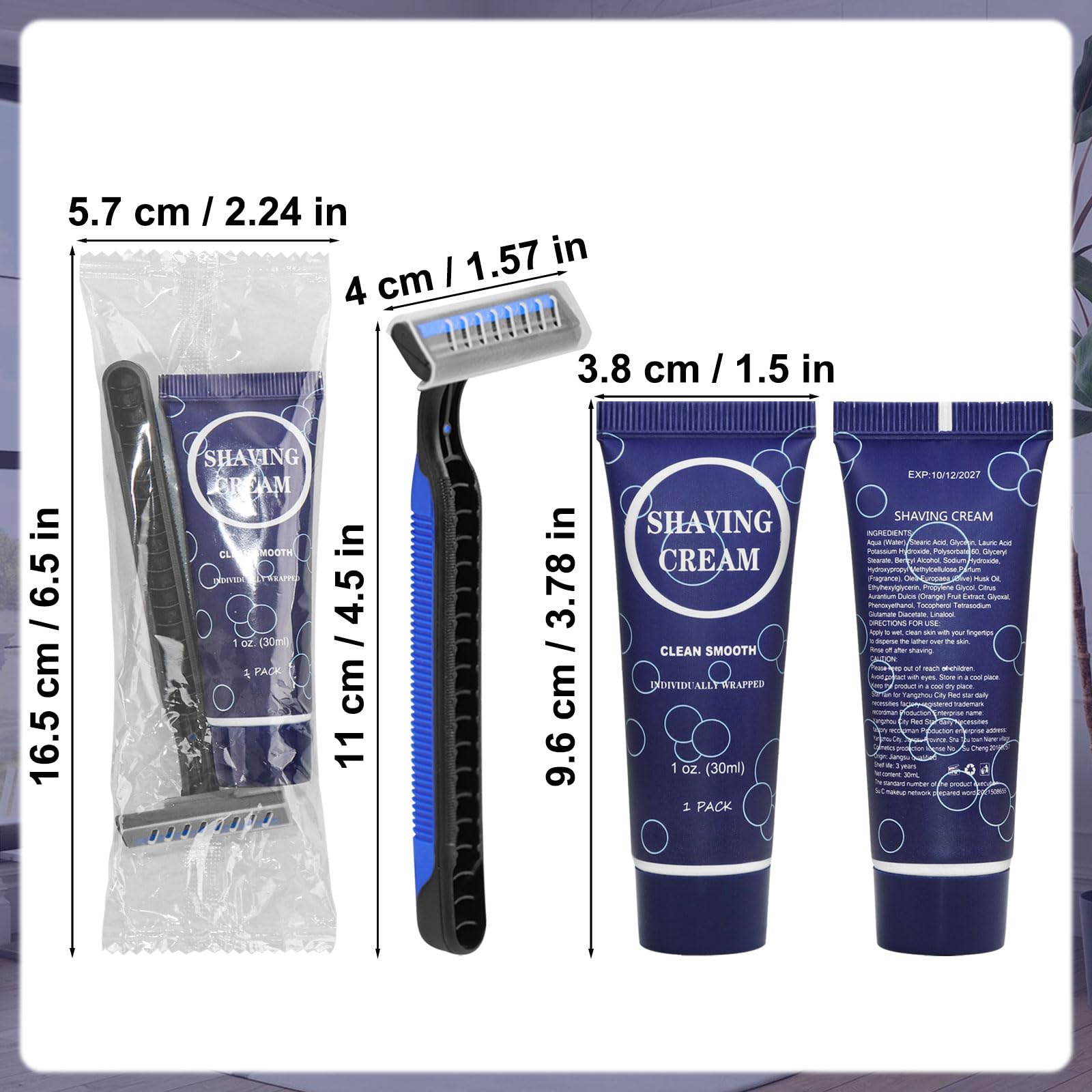 Set di rasoi da barba usa e getta, confezionati singolarmente, rasoi manuali a doppia lama, rasoi da barba lisci con mini crema da barba, articoli da toeletta per hotel, beneficenza, campeggio, viaggi