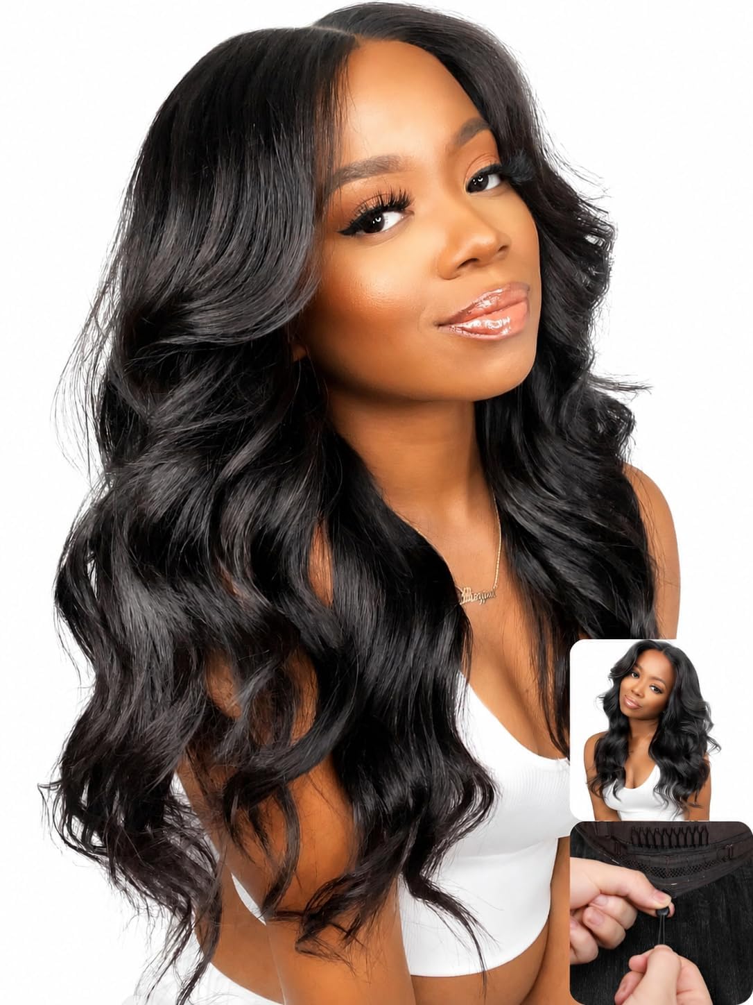Nadula V Part Body Wave Drawstring Wig Human Hair 180% Density No Leave Out