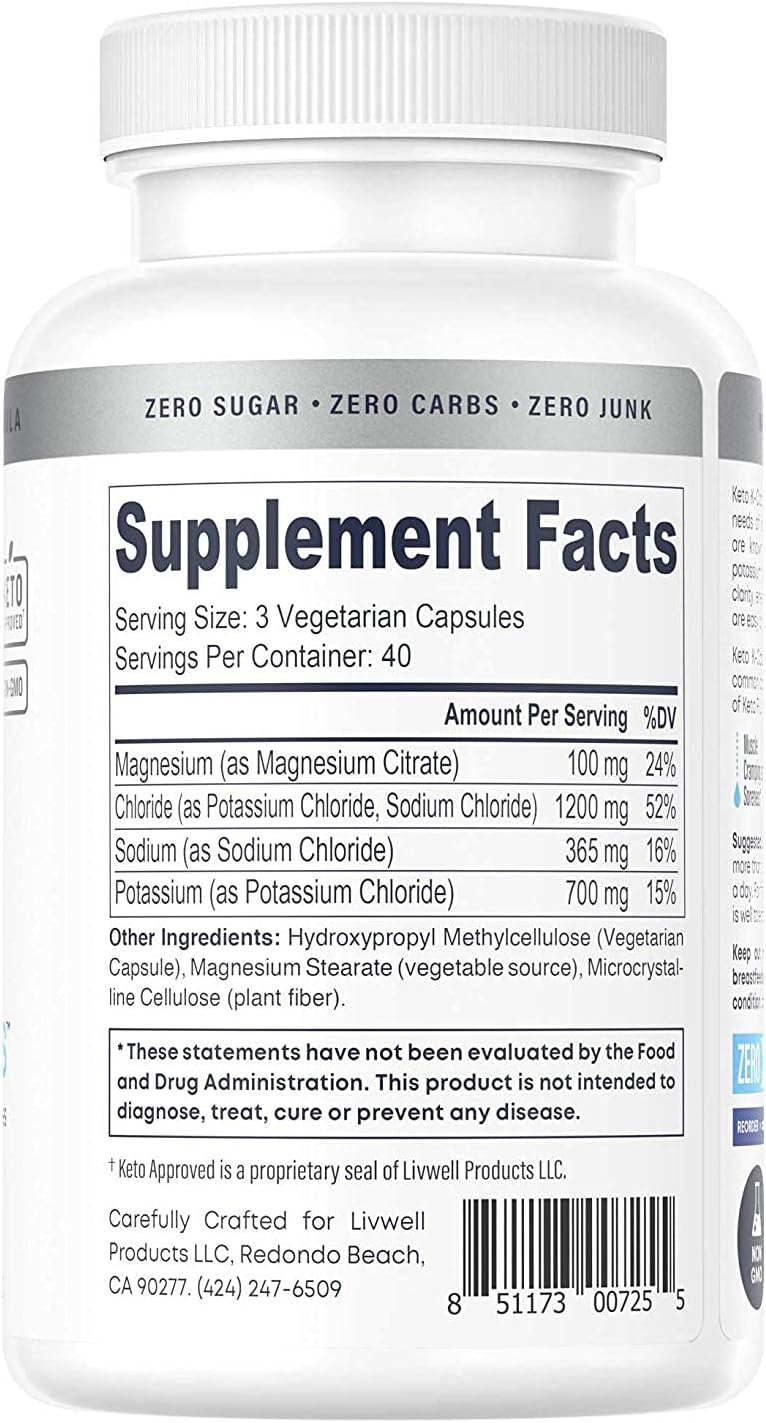 Keto K-Caps Electrolyte Capsules | New Label, Same Great Product | Hydrate Fast & Beat Leg Cramps | 700mg Potassium, Sodium, Magnesium | No Maltodextrin | 120 Caps : Health & Household