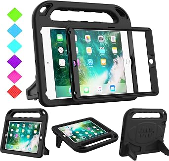 BMOUO Kids Case for iPad 9.7 2018/2017/iPad Air 2/1/Pro 9.7-Built-in Screen Protector Shockproof Handle Convertible Stand Case for iPad 9.7 Inch 2018 6th Generation/2017 5th Generation,Black