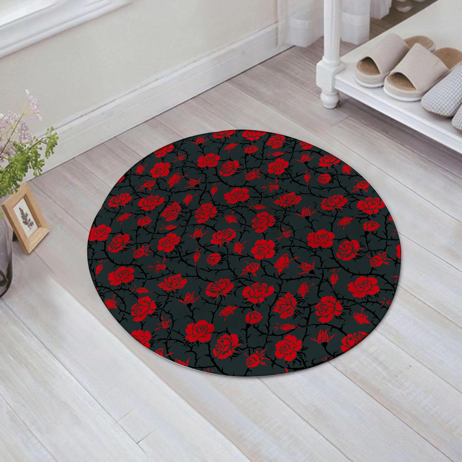 FSDGY Alfombra de Baño Antideslizante,Alfombra Baño Microfibra,Lavable a Máquina,Súper Absorbente,Ultra Suave,Rojo y Negro, remolinos de Rosas, Plantas de Hiedra, Bosque Oscuro y Misterioso,60x60 cm