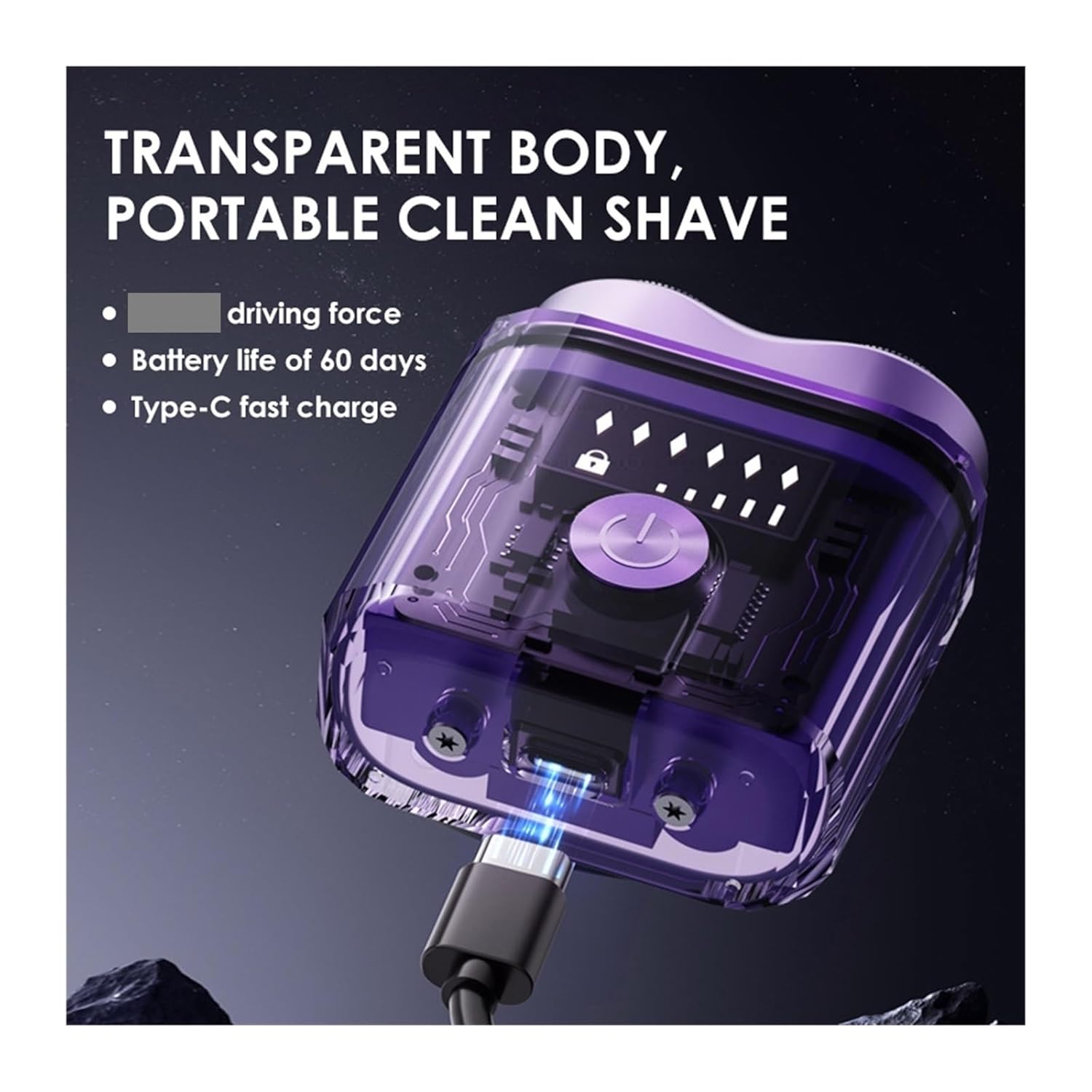 Fit for Portable Electric Shaver - Transparent Two-Way Washable for Men - Life Travel Shaver(AMT100 Black)