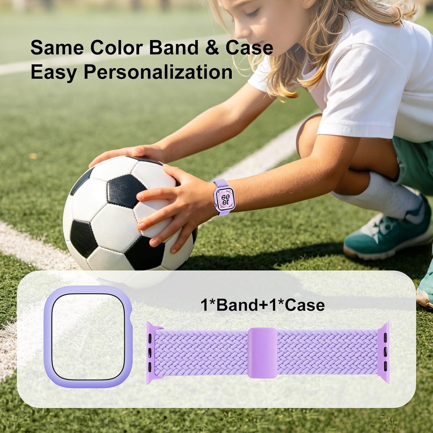 Braided Magnetic Clasp Band with Case for Kids Apple Watch 38/40/41/42/44/45mm, Nylon Elastic Strap and Protective Cover with Tempered Glass Compatible with iWatch Series 9 8 7 6 5 4 3 2 1 SE3 SE2 SE