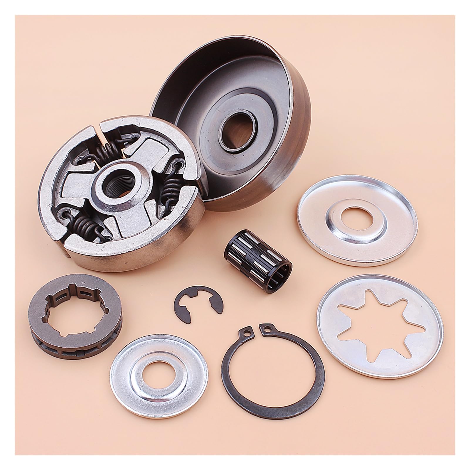 1 zestaw 3/8" 7T zębatki bębna sprzęgła do piły łańcuchowej Stihl MS380 038 z łożyskiem igiełkowym, podkładką E-Clip, naprawczy, wymiana części