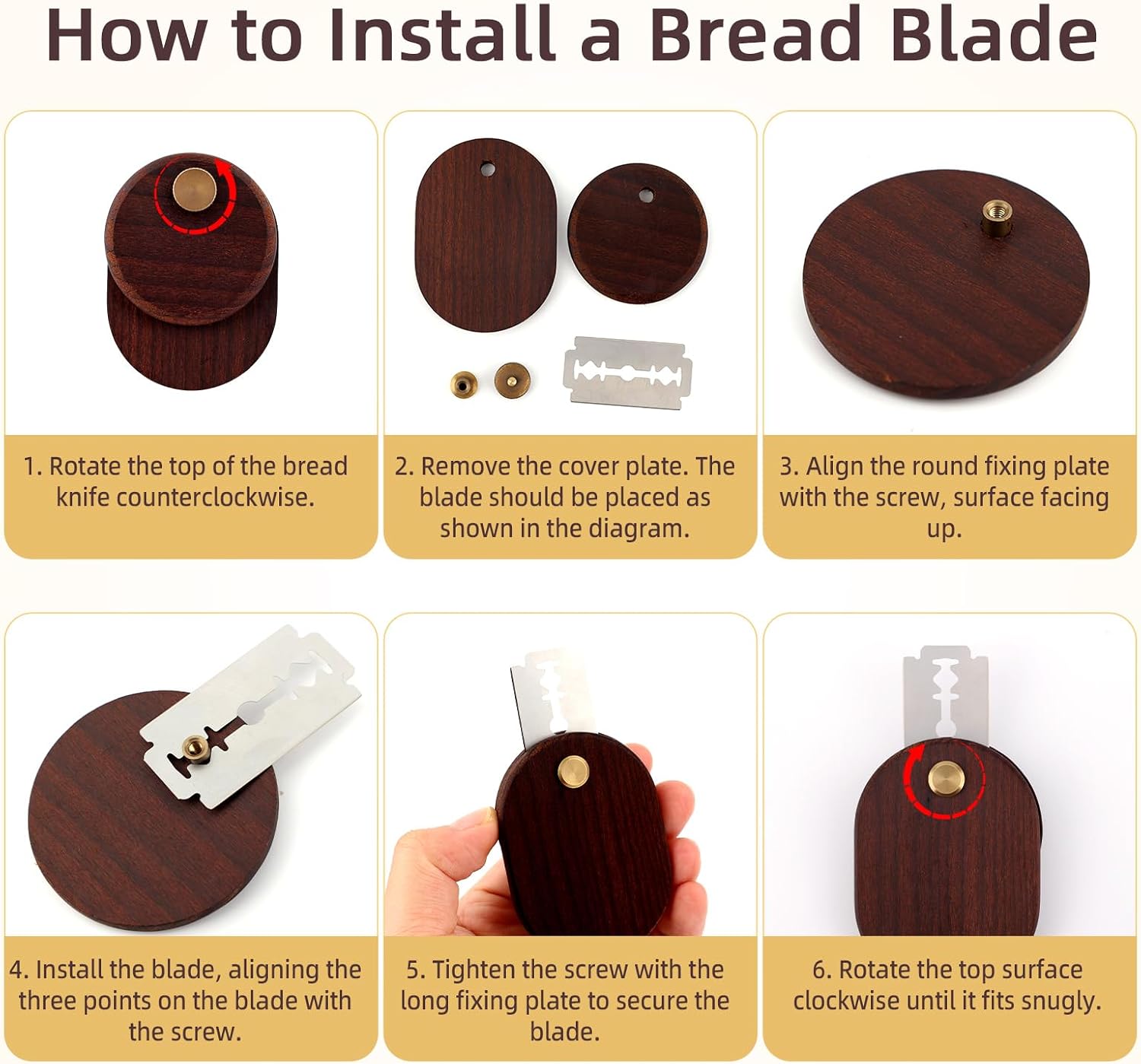 Penitue Bread Lame Slashing Cutter, 6.4x4.6cm/2.52x1.81in Round Sourdough Scoring Tool with 10 Knife Razor Blades and Instruction Manual, Dough Bread Scorer Baking Making Supplies Accessories(Brown)