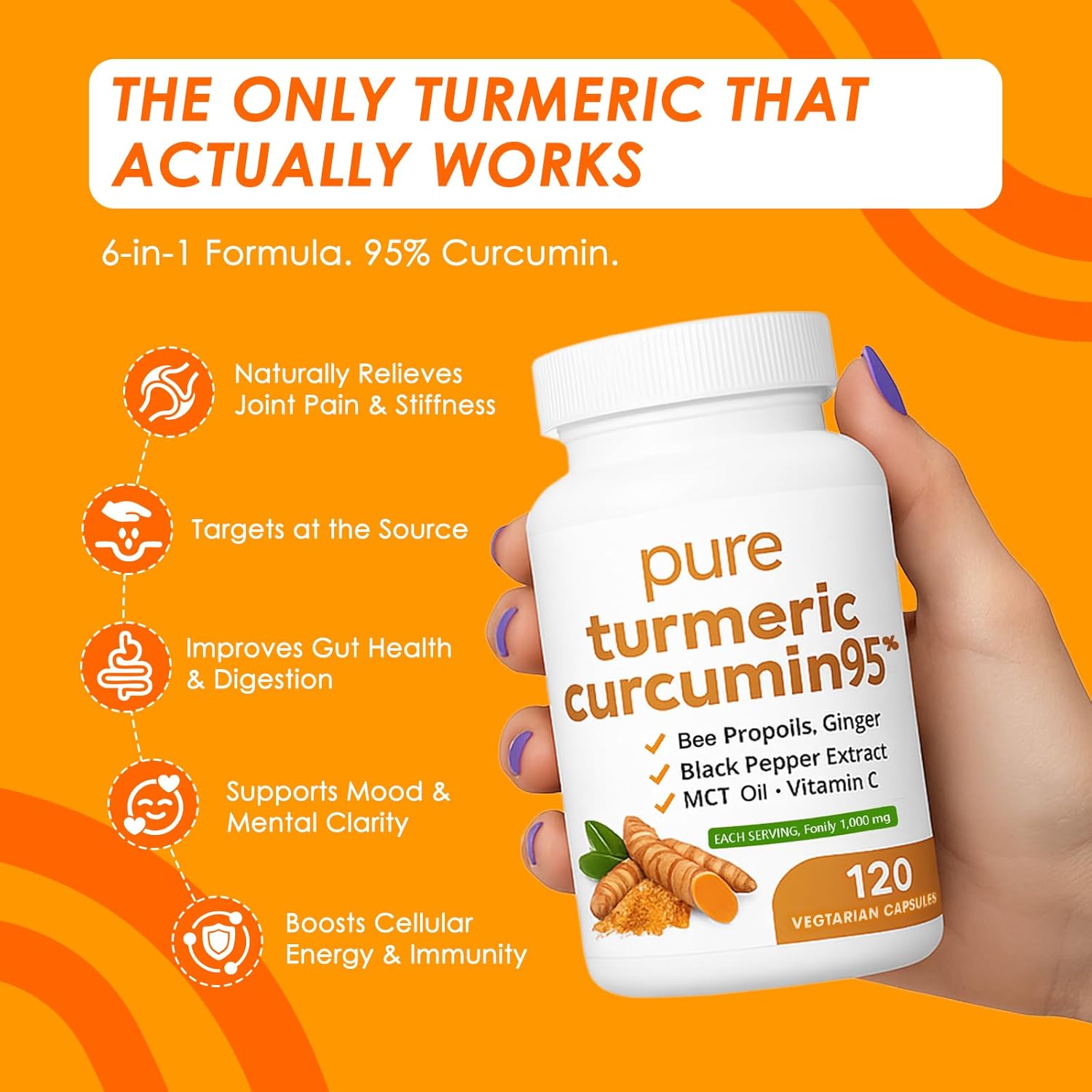 Turmeric Pure Turmeric Curcumin 95 1000 mg - Black Pepper Extract | Vegan Capsules 120
