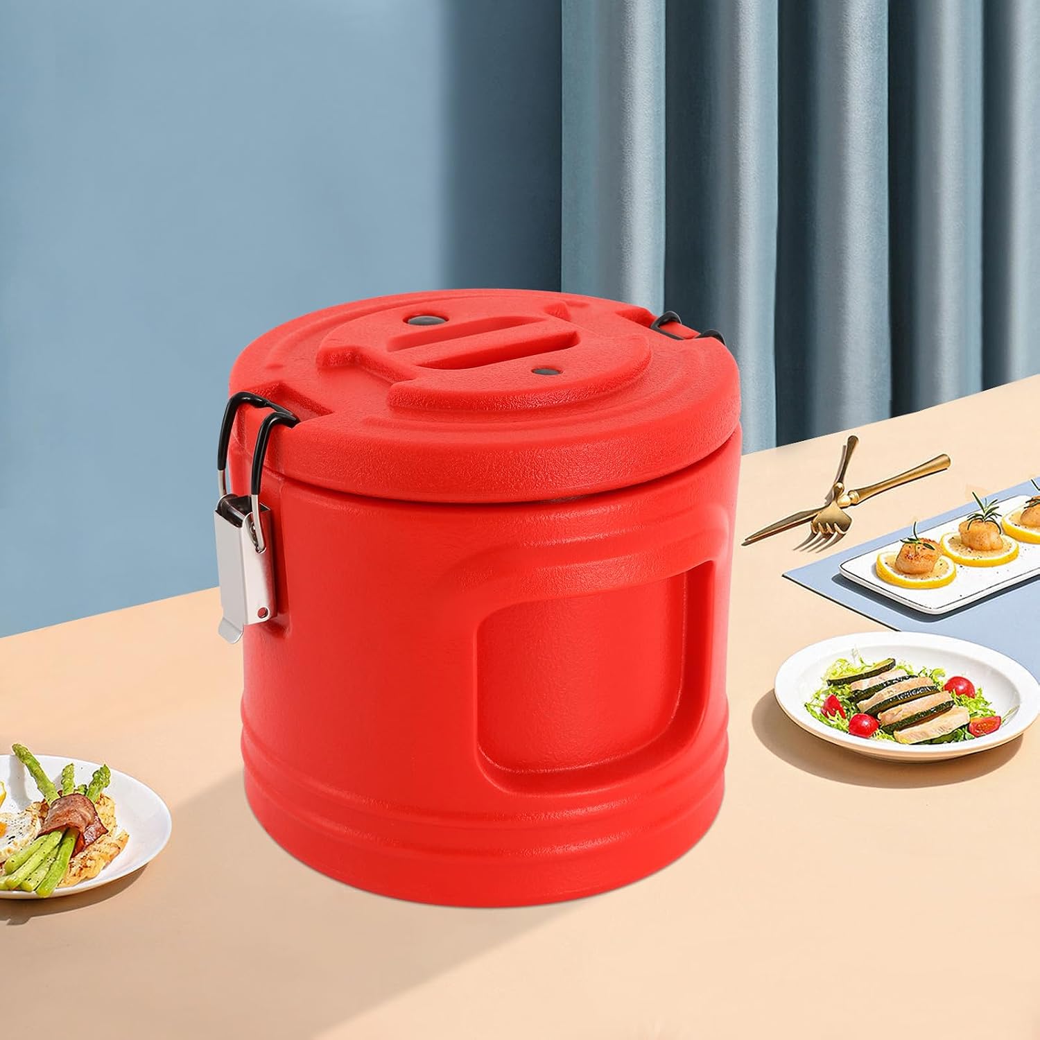 4L/1Gal Insulated Soup Container Insulated Food Carrier Commercial Food Warmer Hot Box for Hot Cold Food Insulation Barrel Cooler Stainless Steel Lining w/Dust Cover for Restaurant Canteen