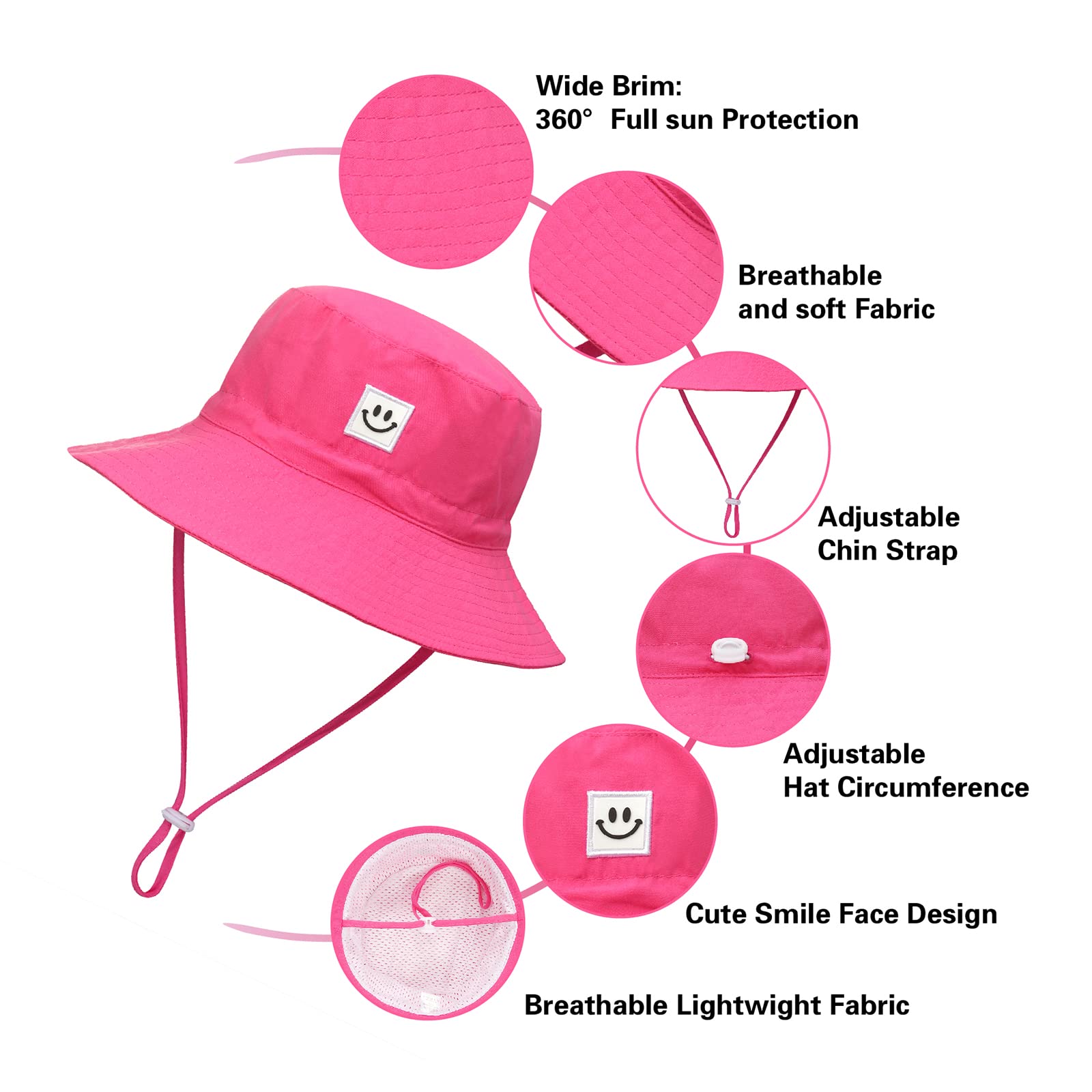 MaxNova Sombrero de sol para bebé, cara sonriente, UPF 50+, sombrero de pescador para niños y niñas de 0 a 7 años
